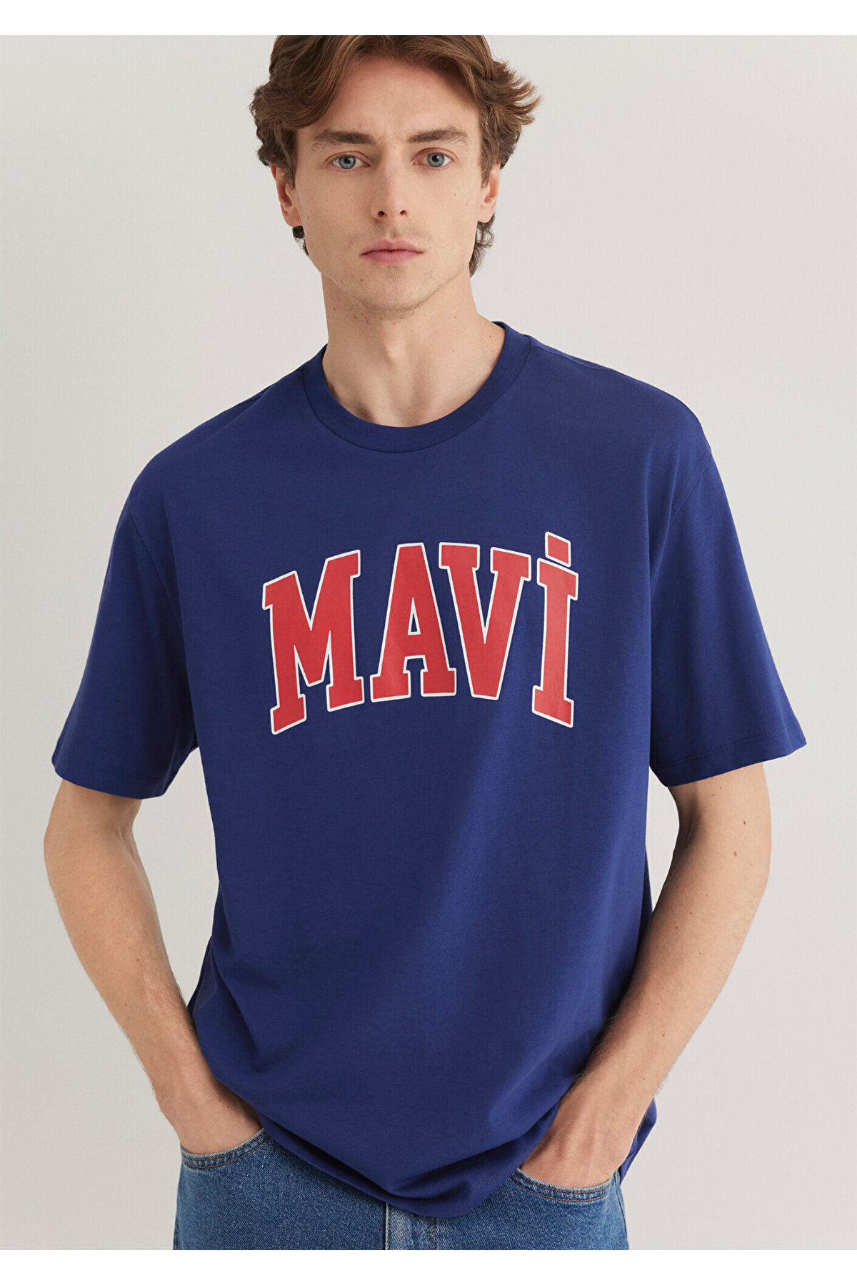 Logo Baskılı Lacivert Tişört Loose Fit / Bol Rahat Kesim 0611711-70722
