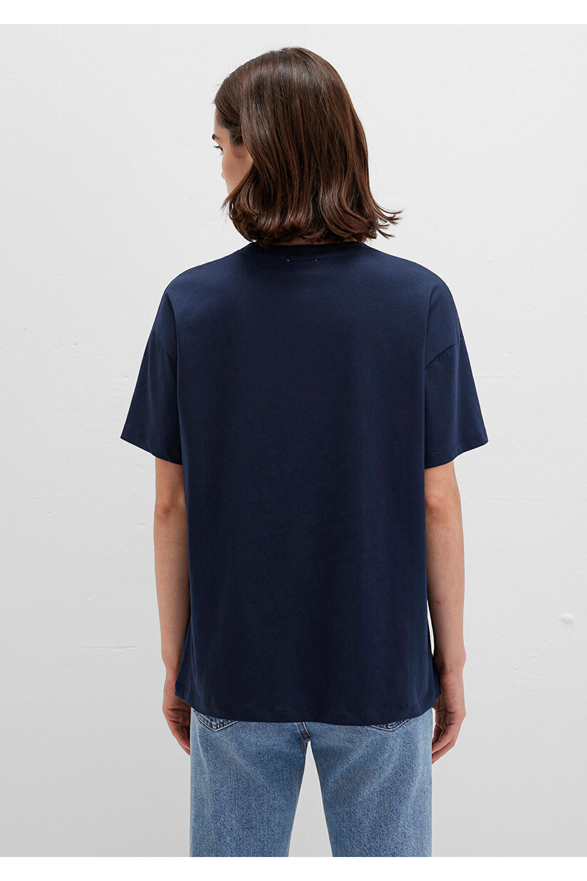 Logo Baskılı Lacivert Tişört Loose Fit / Bol Rahat Kesim 1611309-70490