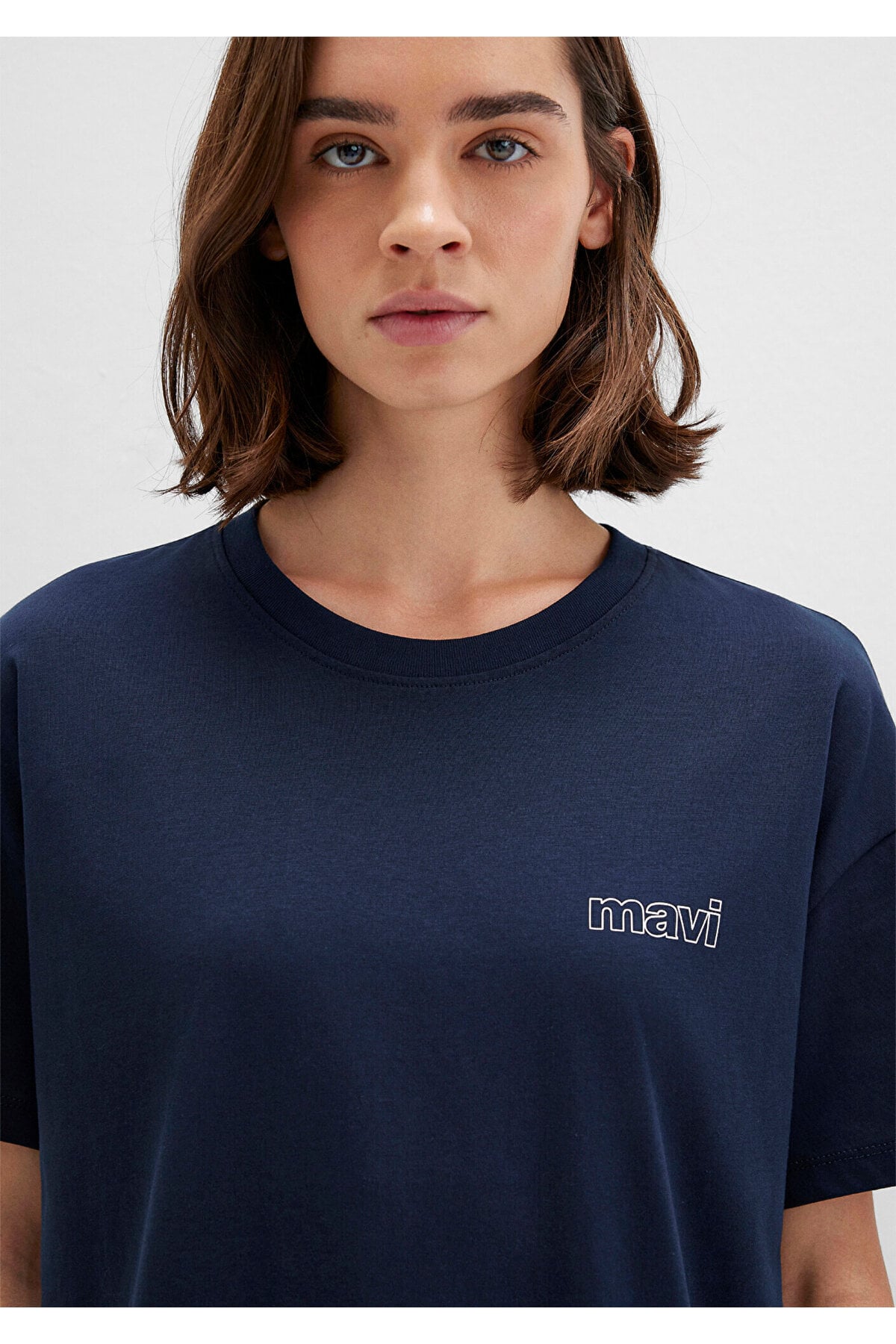 Logo Baskılı Lacivert Tişört Loose Fit / Bol Rahat Kesim 1611309-70490