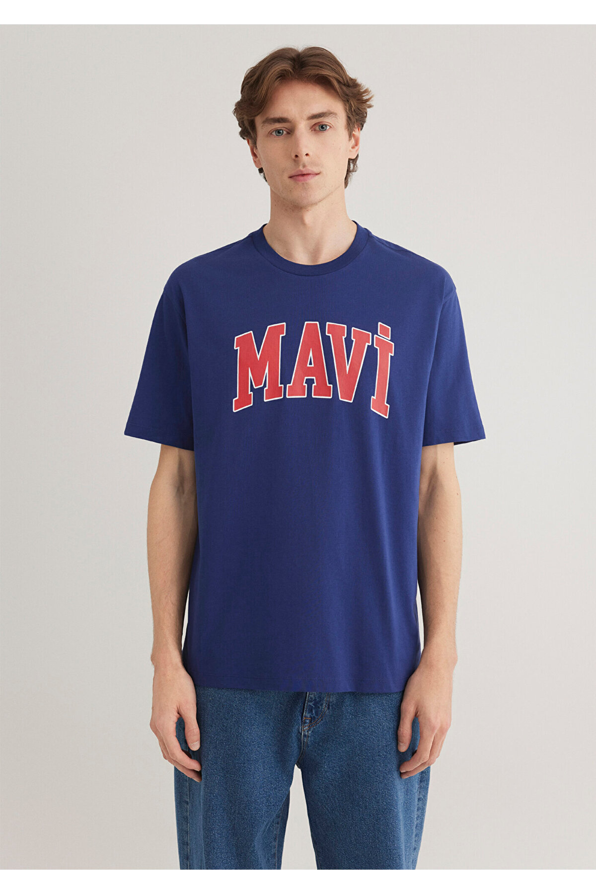 Logo Baskılı Lacivert Tişört Loose Fit / Bol Rahat Kesim 0611711-70722