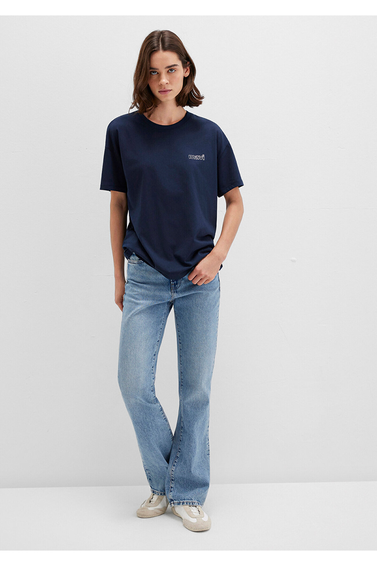 Logo Baskılı Lacivert Tişört Loose Fit / Bol Rahat Kesim 1611309-70490