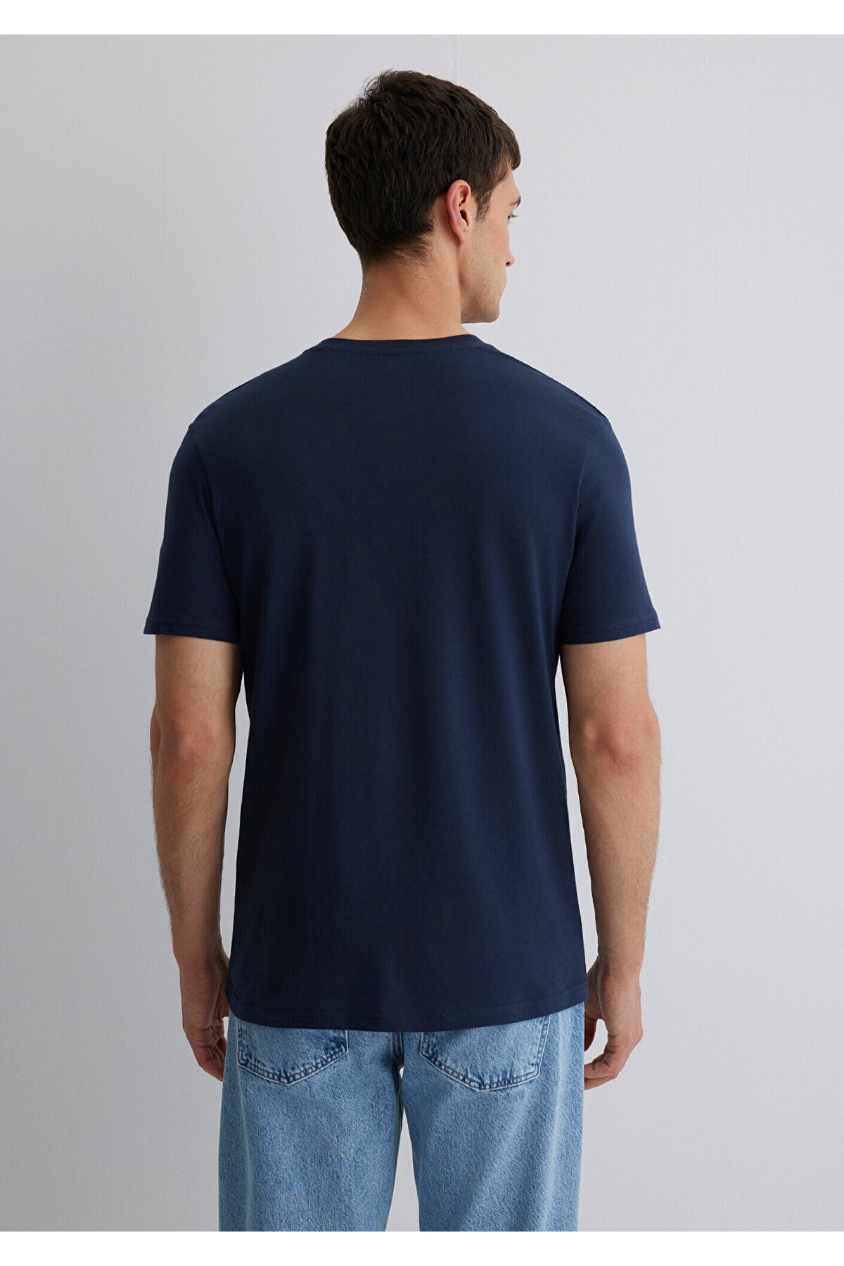 Logo Baskılı Lacivert Tişört Slim Fit / Dar Kesim 065781-28417