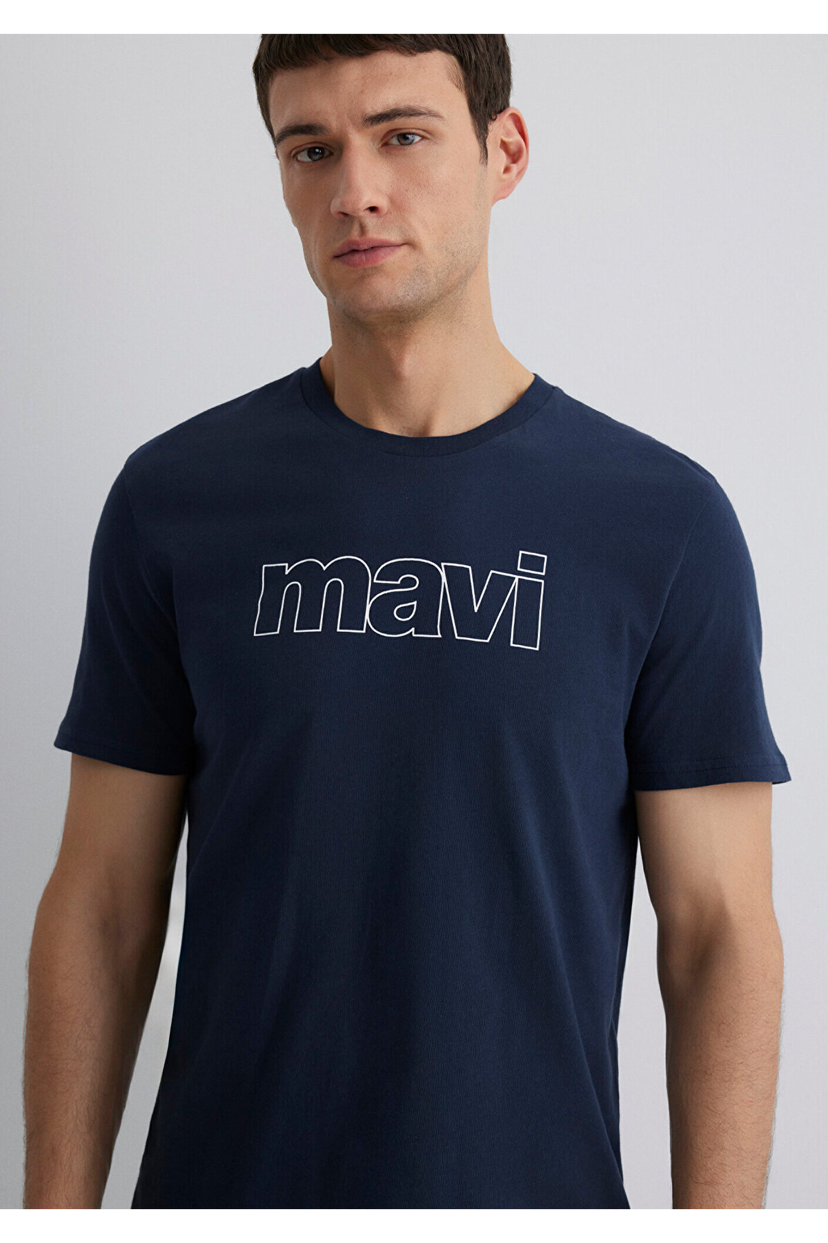 Logo Baskılı Lacivert Tişört Slim Fit / Dar Kesim 065781-28417