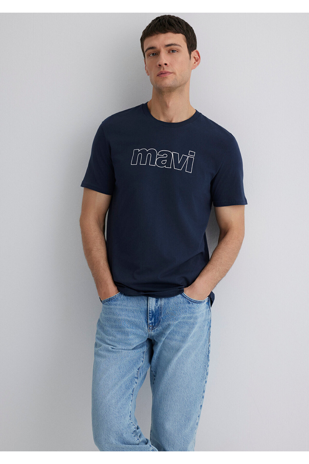 Logo Baskılı Lacivert Tişört Slim Fit / Dar Kesim 065781-28417