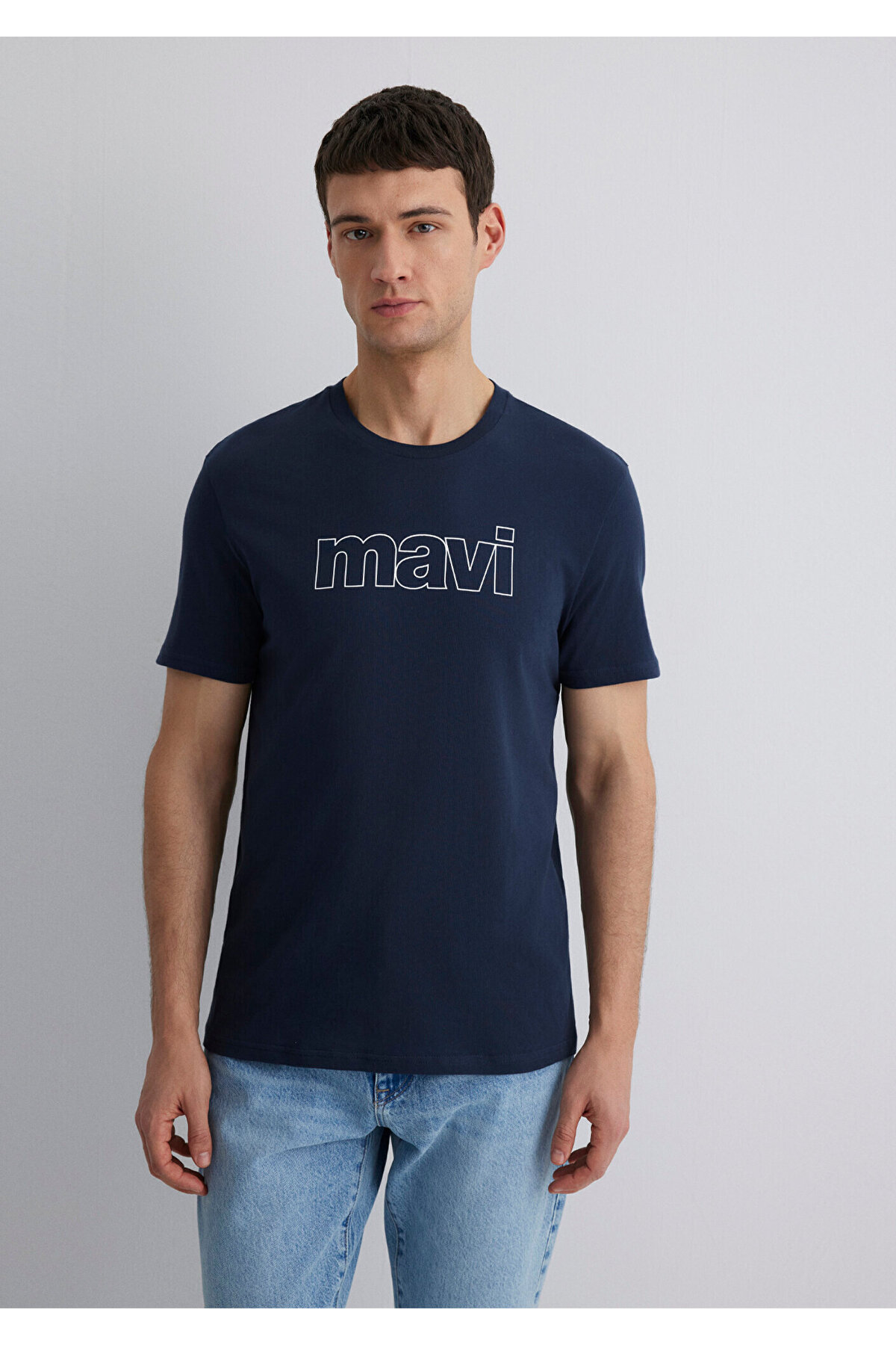 Logo Baskılı Lacivert Tişört Slim Fit / Dar Kesim 065781-28417