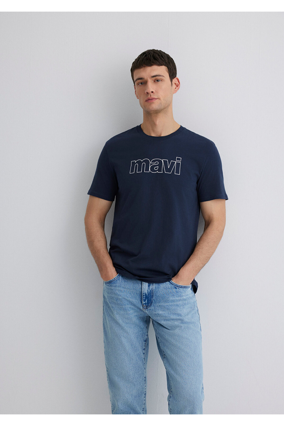 Logo Baskılı Lacivert Tişört Slim Fit / Dar Kesim 065781-28417