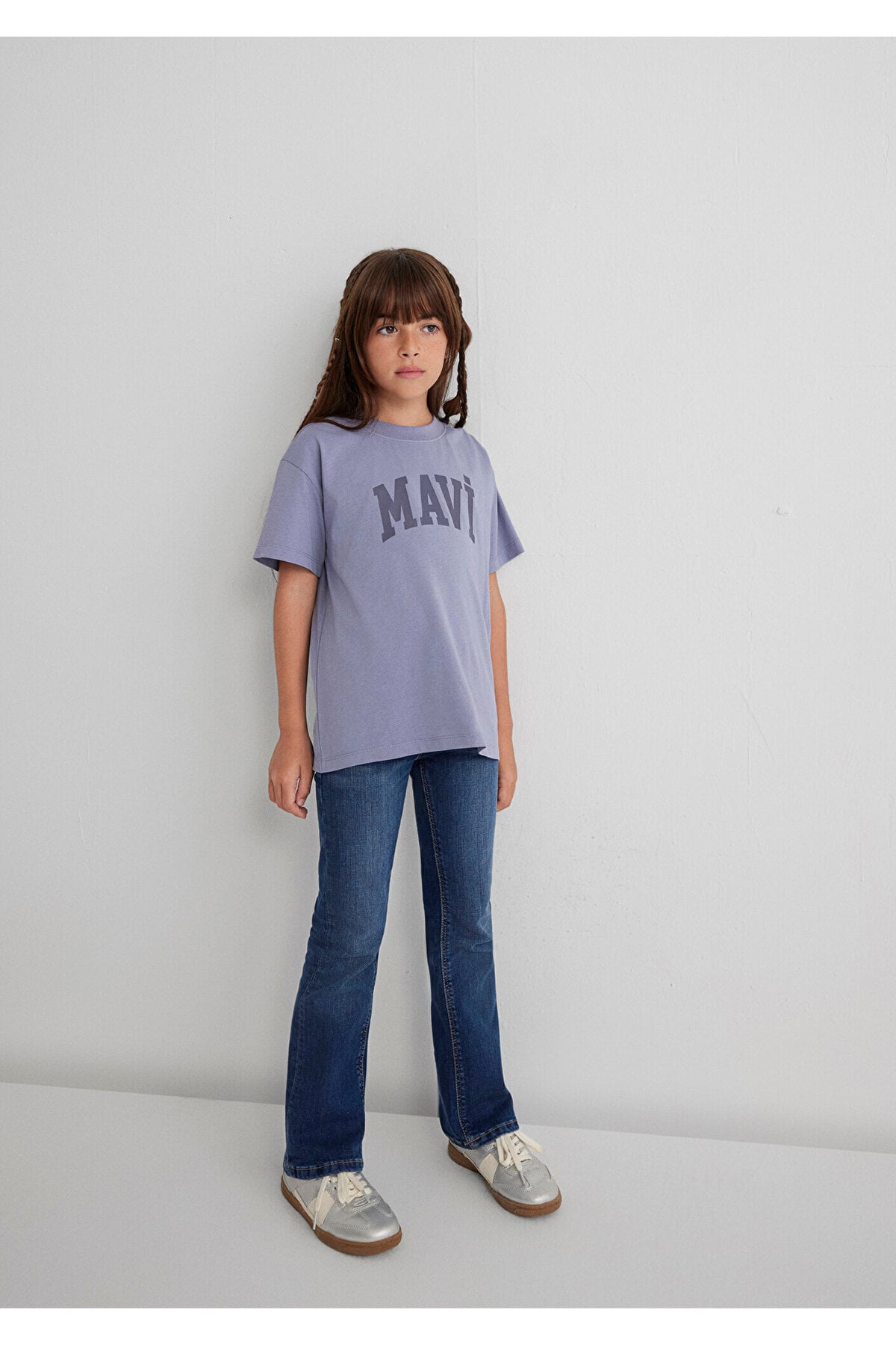 Logo Baskılı Mor Tişört Loose Fit / Bol Rahat Kesim 7610385-88095