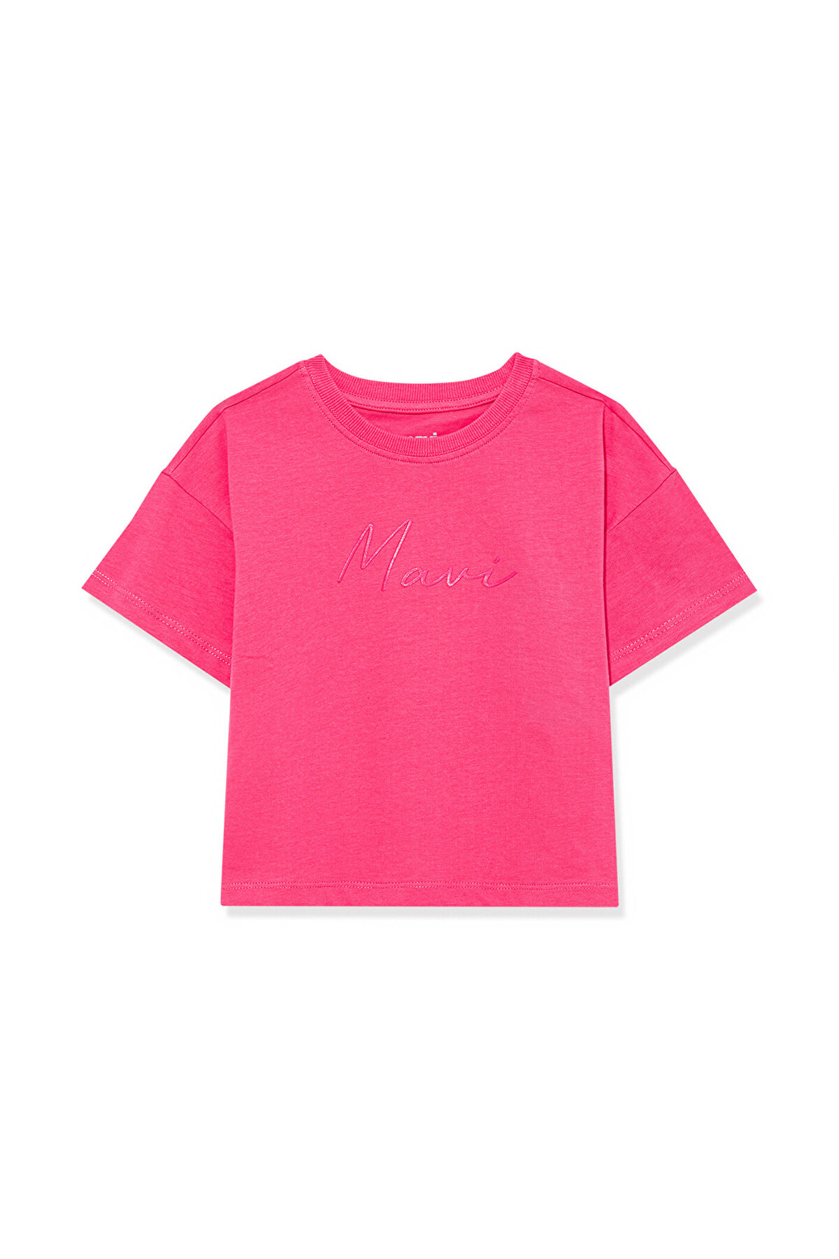 Logo Baskılı Pembe Crop Tişört Loose Fit / Bol Rahat Kesim 7610181-71111