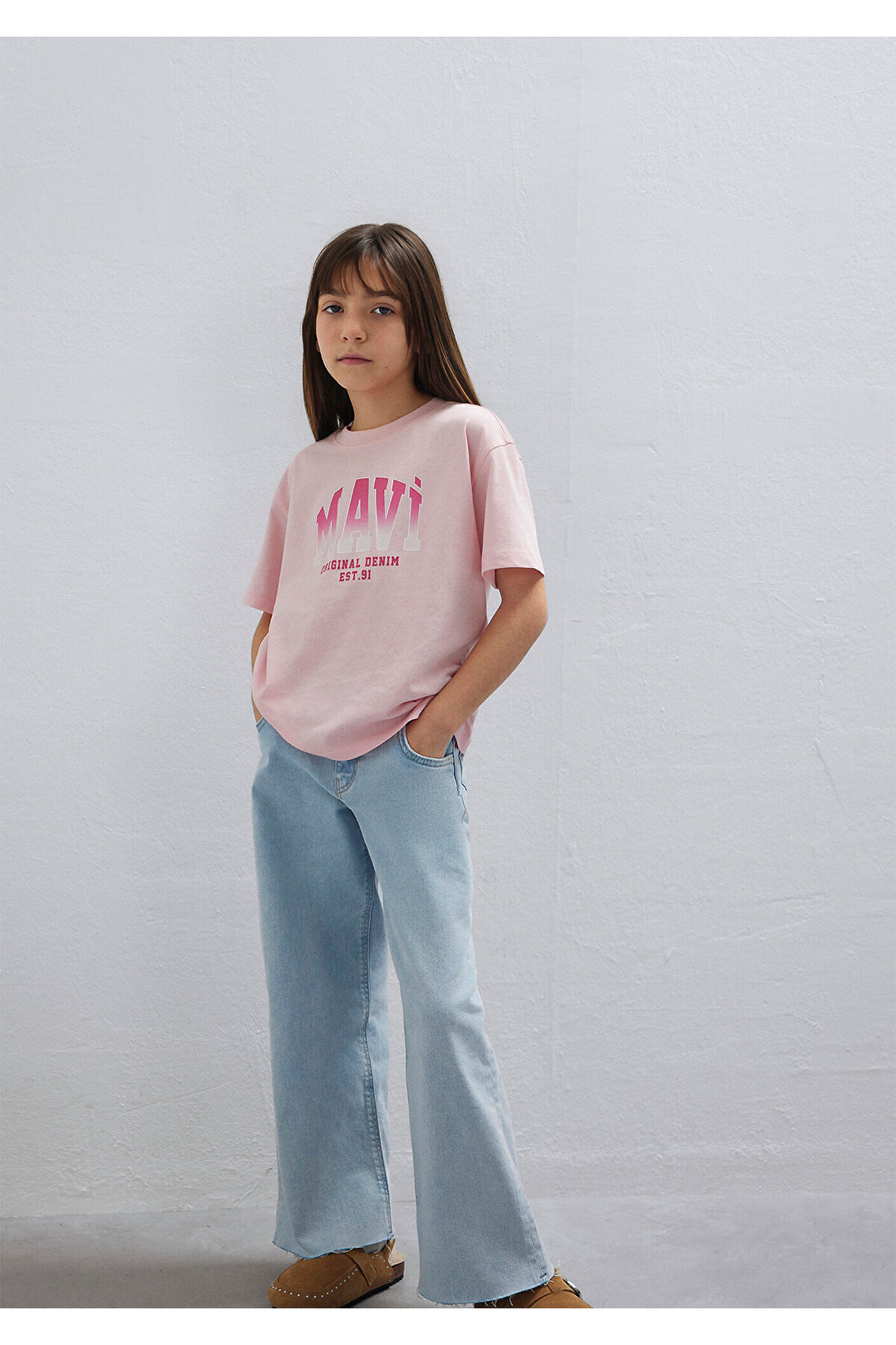 Logo Baskılı Pembe Tişört Loose Fit / Bol Rahat Kesim 7610386-71007