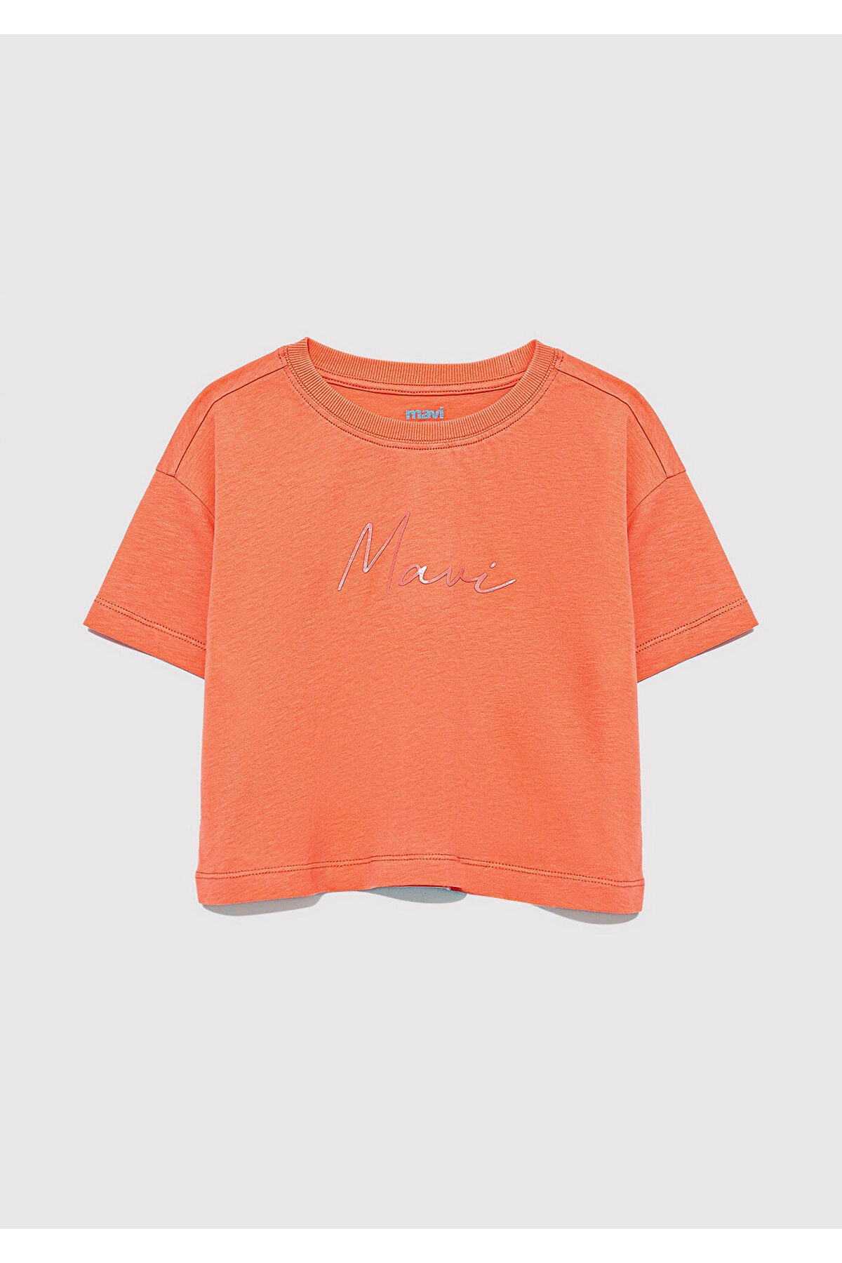 Logo Baskılı Turuncu Crop Tişört Loose Fit / Bol Rahat Kesim 7610181-71271