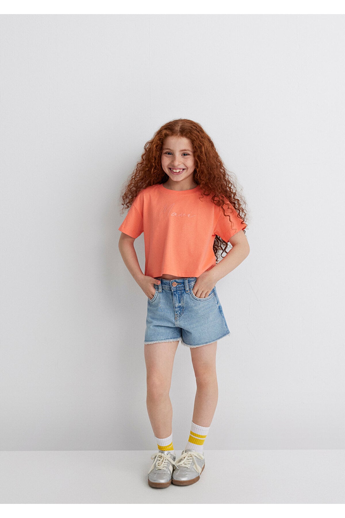 Logo Baskılı Turuncu Crop Tişört Loose Fit / Bol Rahat Kesim 7610181-71271