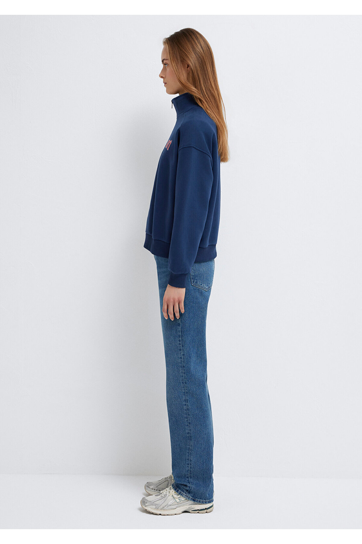 Logo Baskılı Yarı Fermuarlı Lacivert Sweatshirt 1S10373-70488