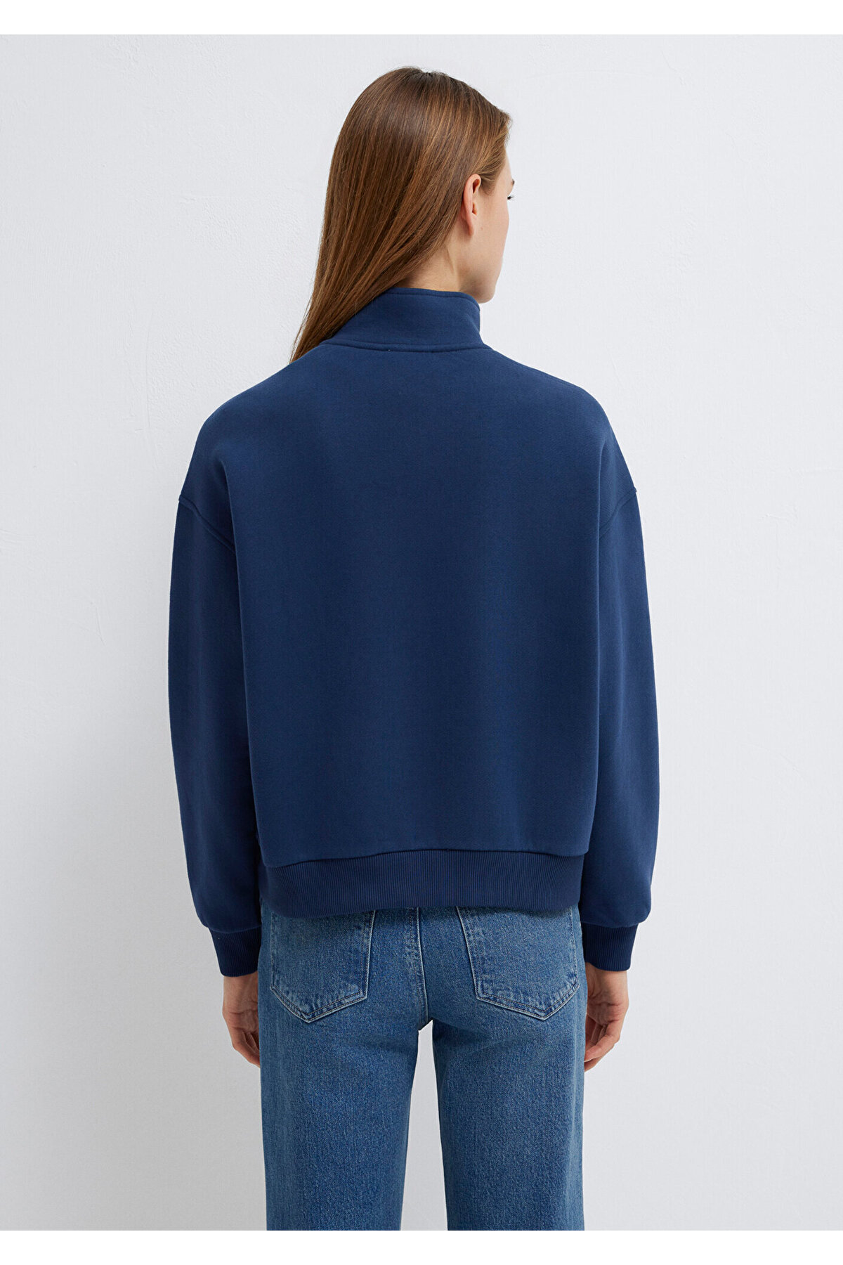 Logo Baskılı Yarı Fermuarlı Lacivert Sweatshirt 1S10373-70488