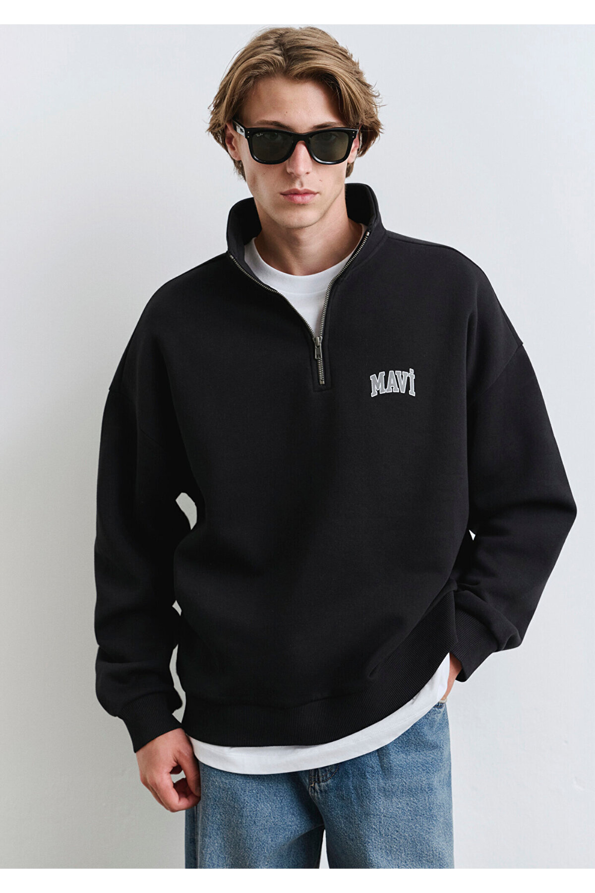 Logo Baskılı Yarı Fermuarlı Siyah Sweatshirt 0S10208-900