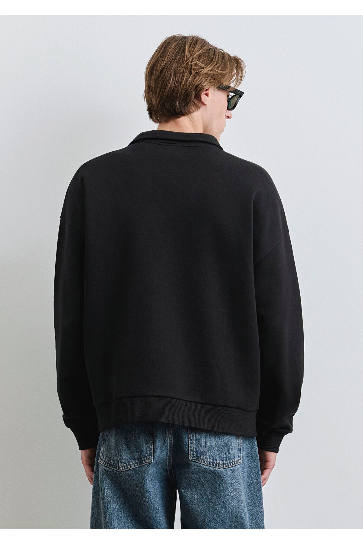 Logo Baskılı Yarı Fermuarlı Siyah Sweatshirt 0S10208-900