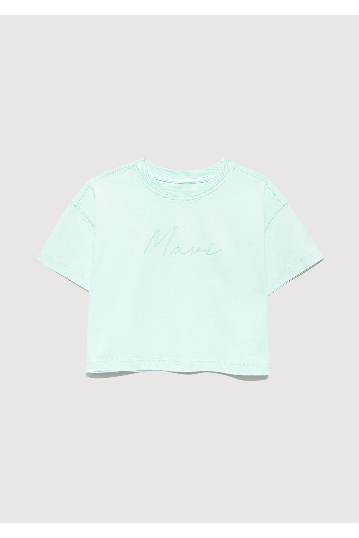 Logo Baskılı Yeşil Crop Tişört Loose Fit / Bol Rahat Kesim 7610181-71676