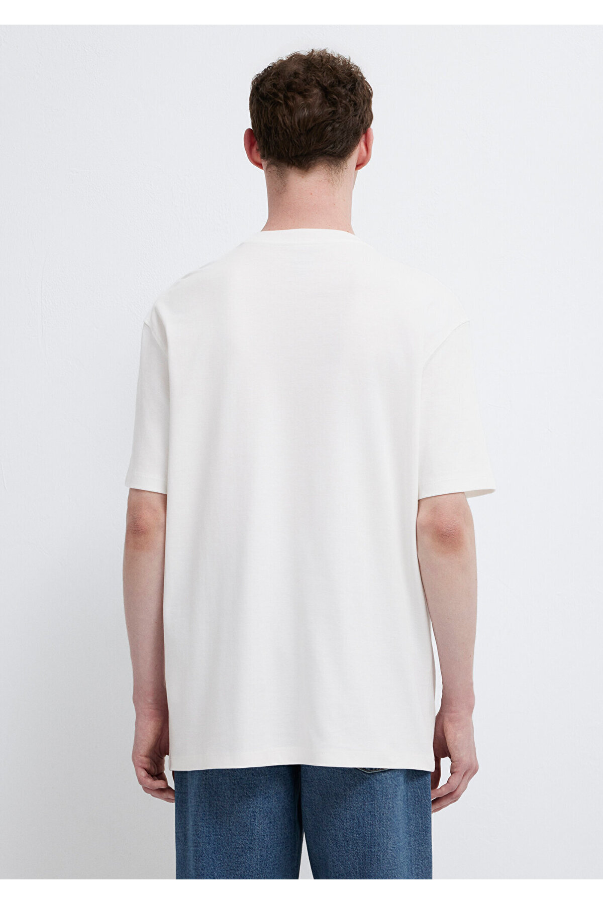 Logo Beyaz Basic İnterlok Tişört Loose Fit / Bol Rahat Kesim 0613102-80194