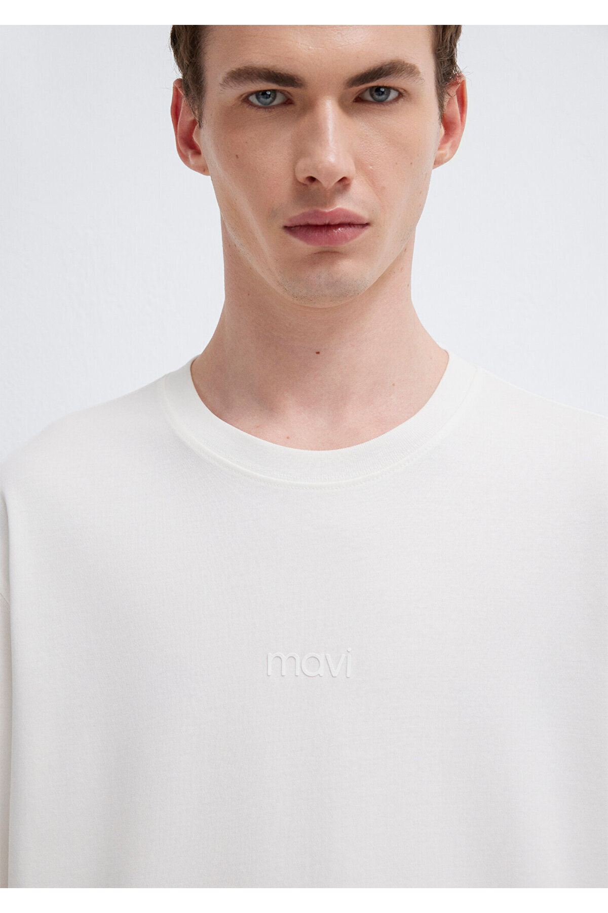 Logo Beyaz Basic İnterlok Tişört Loose Fit / Bol Rahat Kesim 0613102-80194