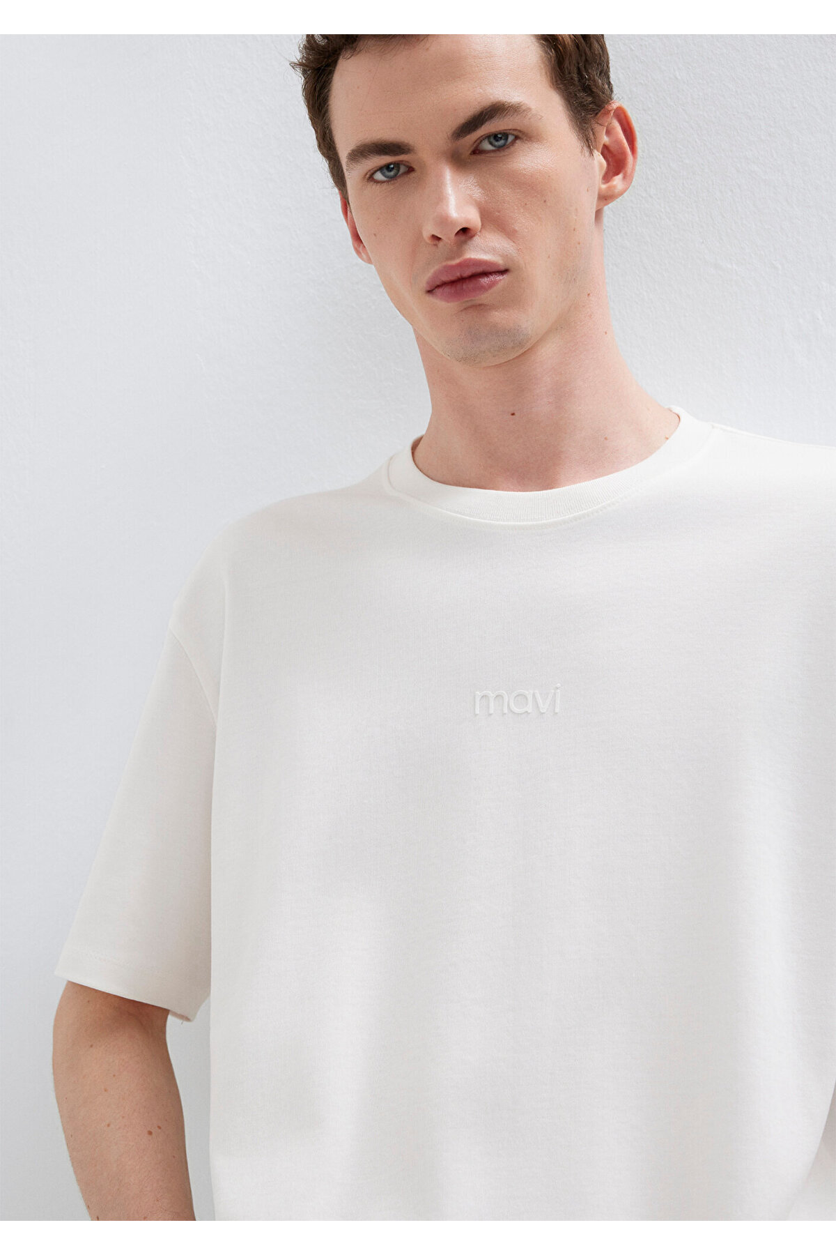 Logo Beyaz Basic İnterlok Tişört Loose Fit / Bol Rahat Kesim 0613102-80194