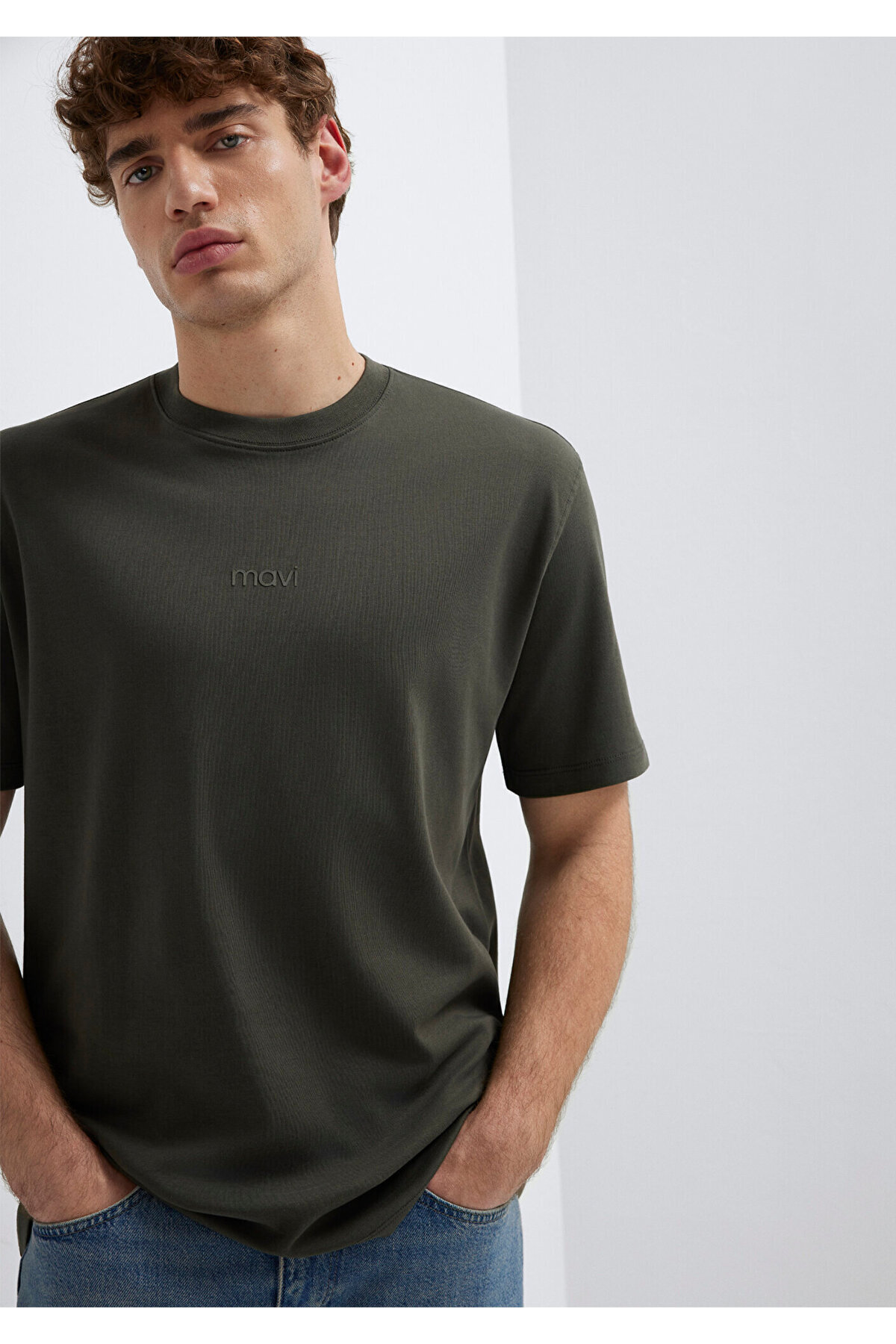 Logo Haki Basic İnterlok Tişört Loose Fit / Bol Rahat Kesim 0613102-71553