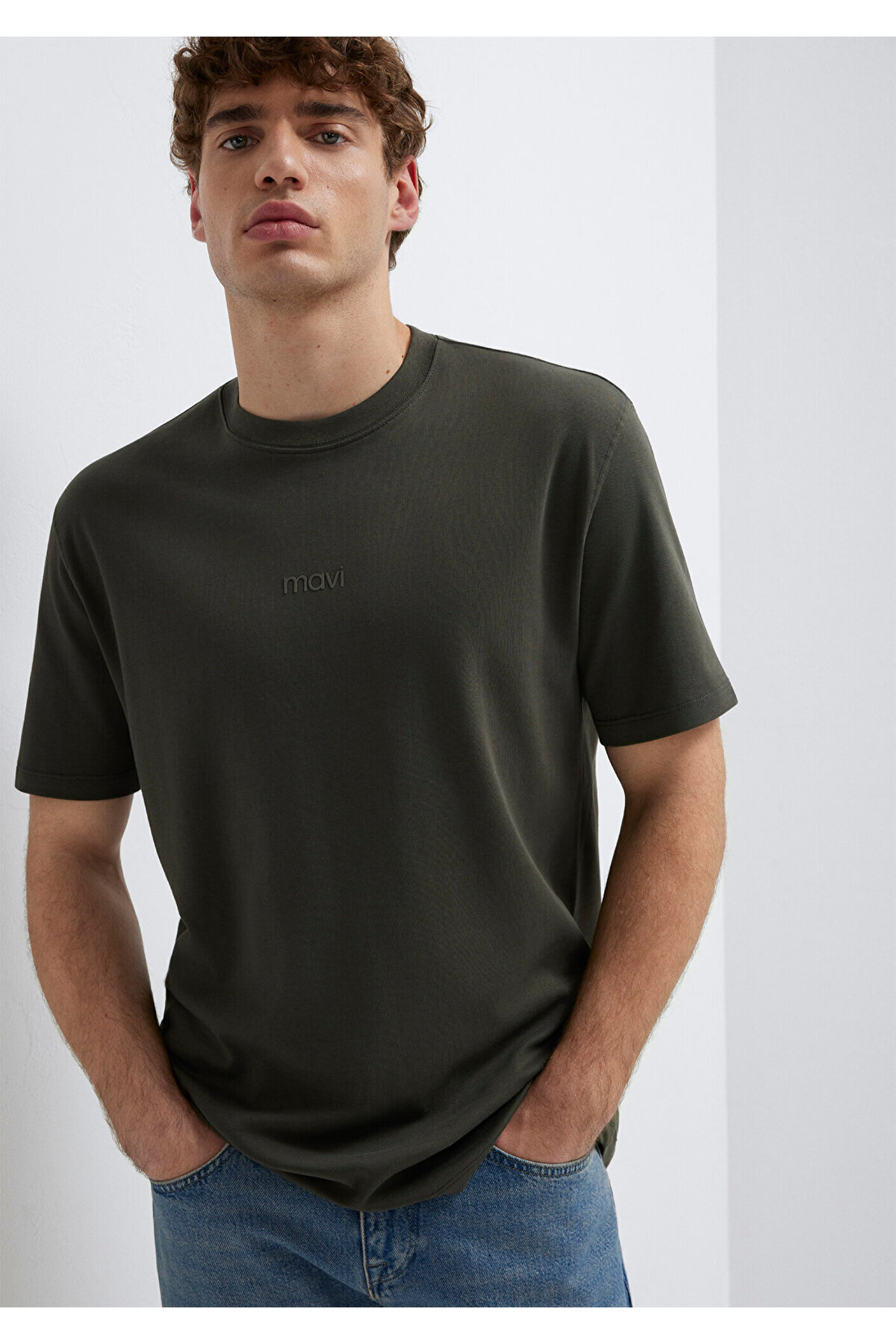 Logo Haki Basic İnterlok Tişört Loose Fit / Bol Rahat Kesim 0613102-71553