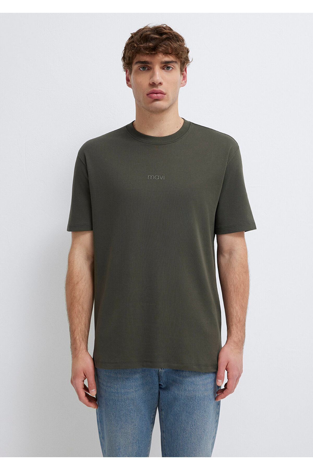 Logo Haki Basic İnterlok Tişört Loose Fit / Bol Rahat Kesim 0613102-71553