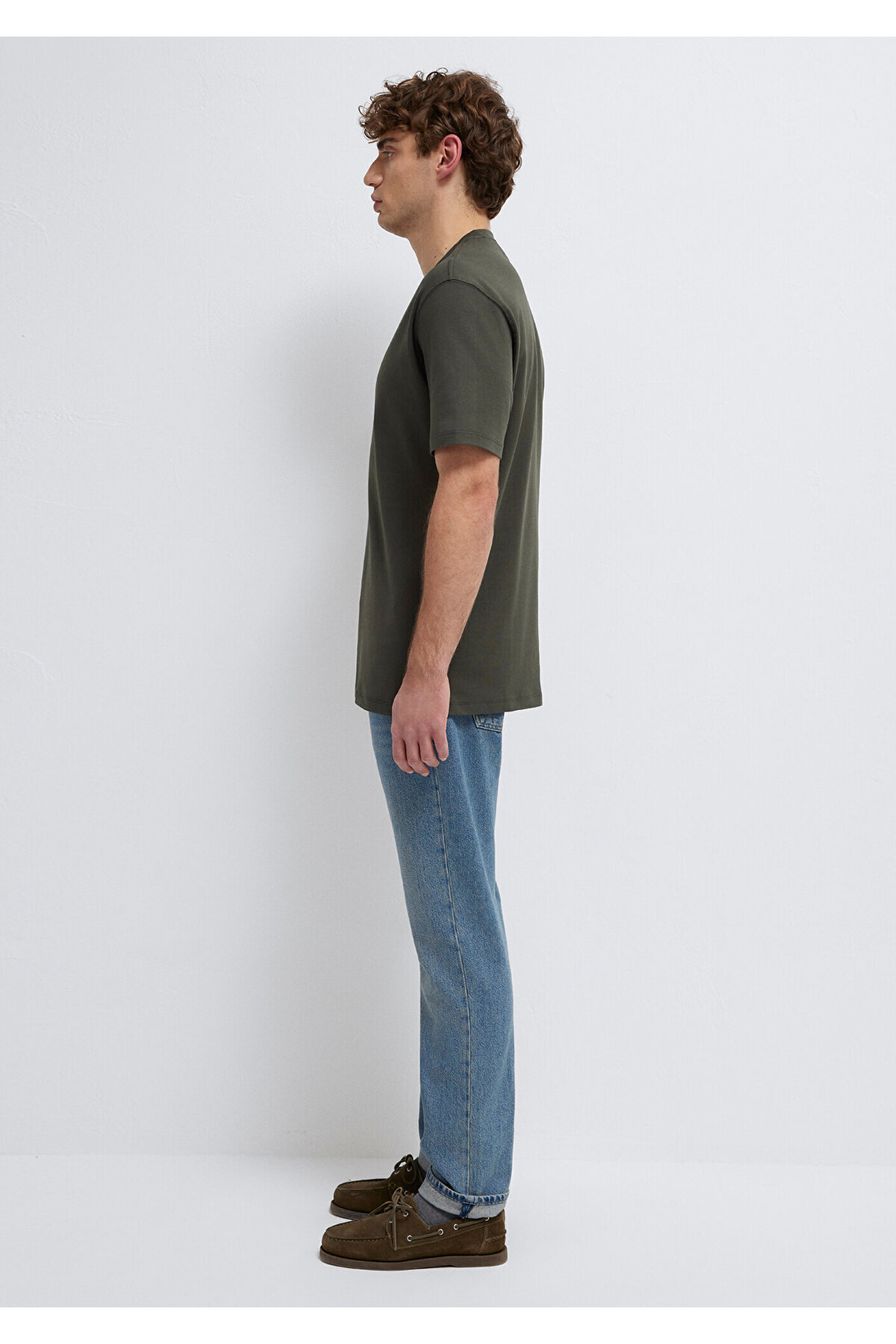 Logo Haki Basic İnterlok Tişört Loose Fit / Bol Rahat Kesim 0613102-71553