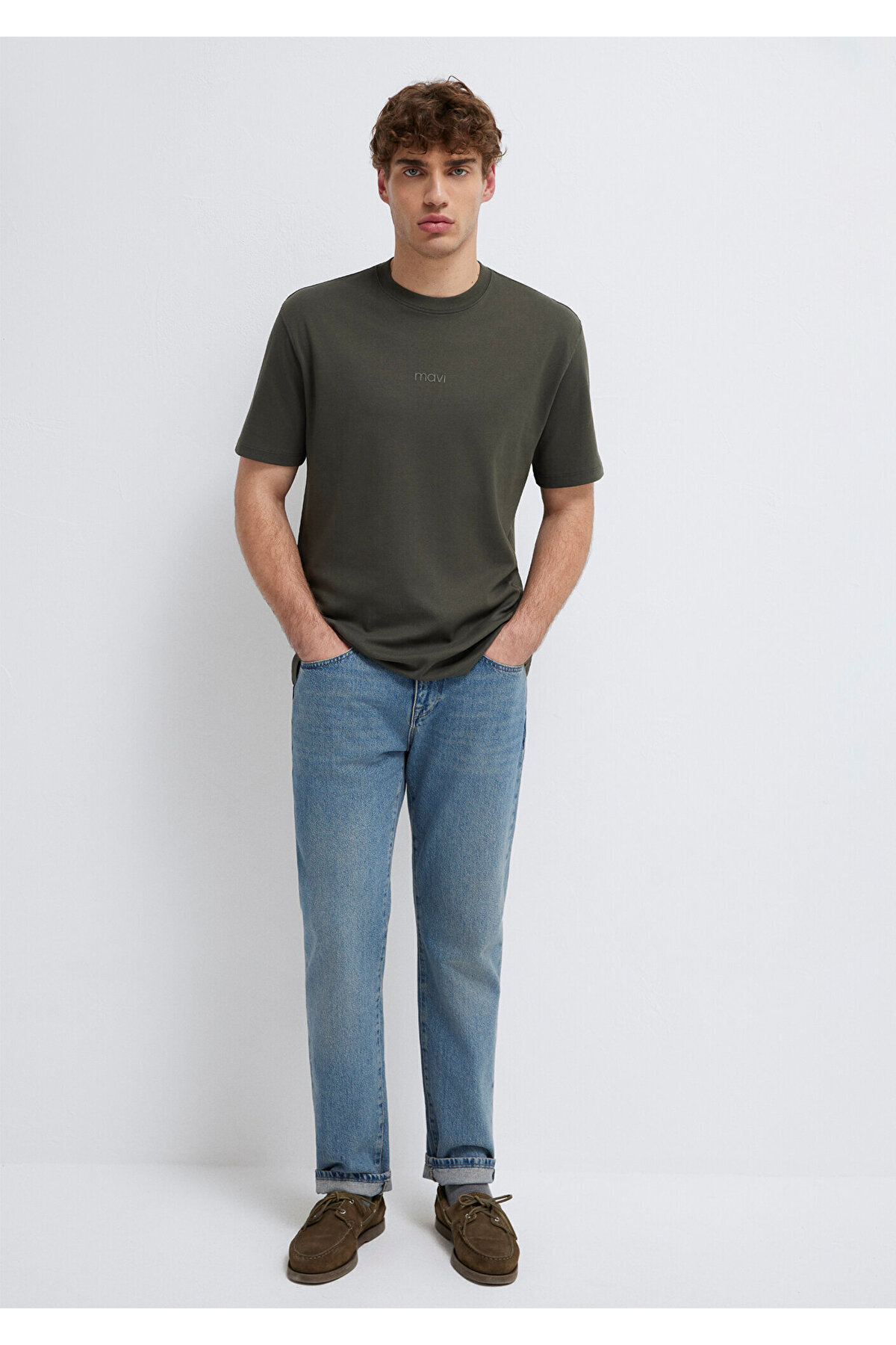 Logo Haki Basic İnterlok Tişört Loose Fit / Bol Rahat Kesim 0613102-71553
