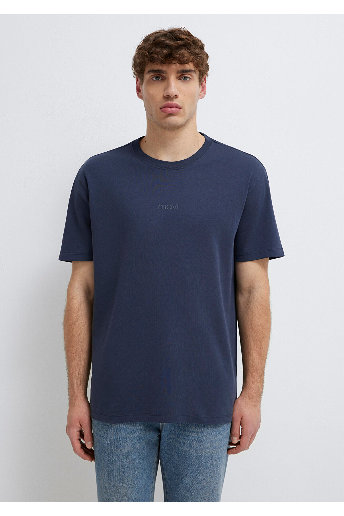 Logo Lacivert Basic İnterlok Tişört Loose Fit / Bol Rahat Kesim 0613102-85315