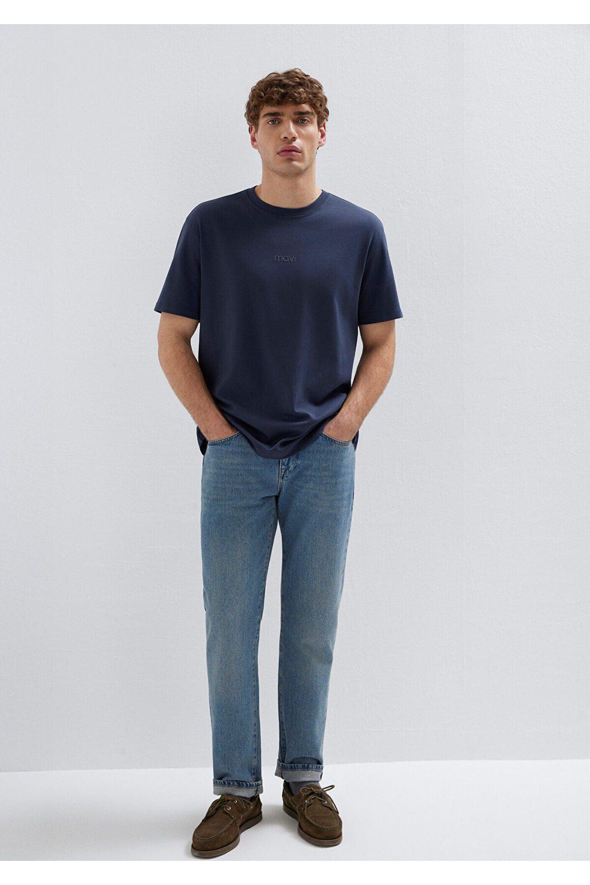 Logo Lacivert Basic İnterlok Tişört Loose Fit / Bol Rahat Kesim 0613102-85315