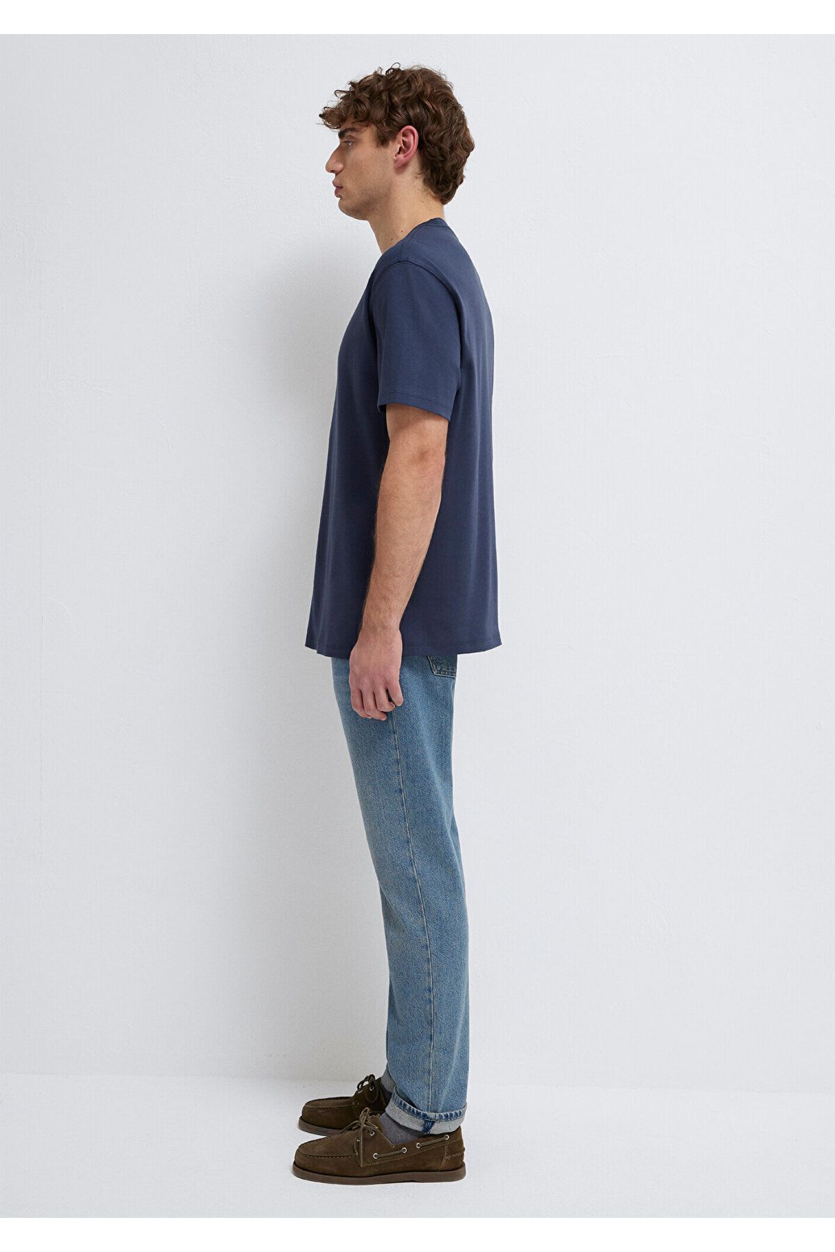 Logo Lacivert Basic İnterlok Tişört Loose Fit / Bol Rahat Kesim 0613102-85315