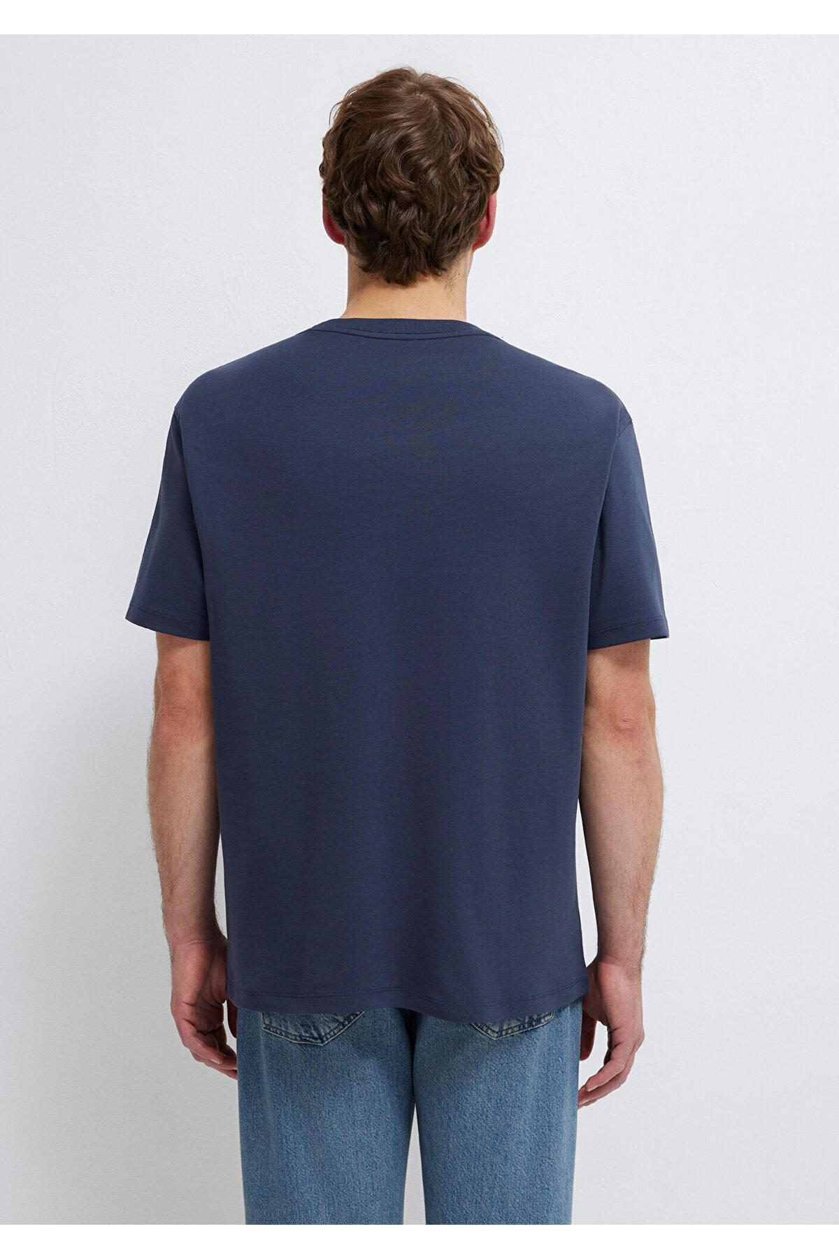 Logo Lacivert Basic İnterlok Tişört Loose Fit / Bol Rahat Kesim 0613102-85315