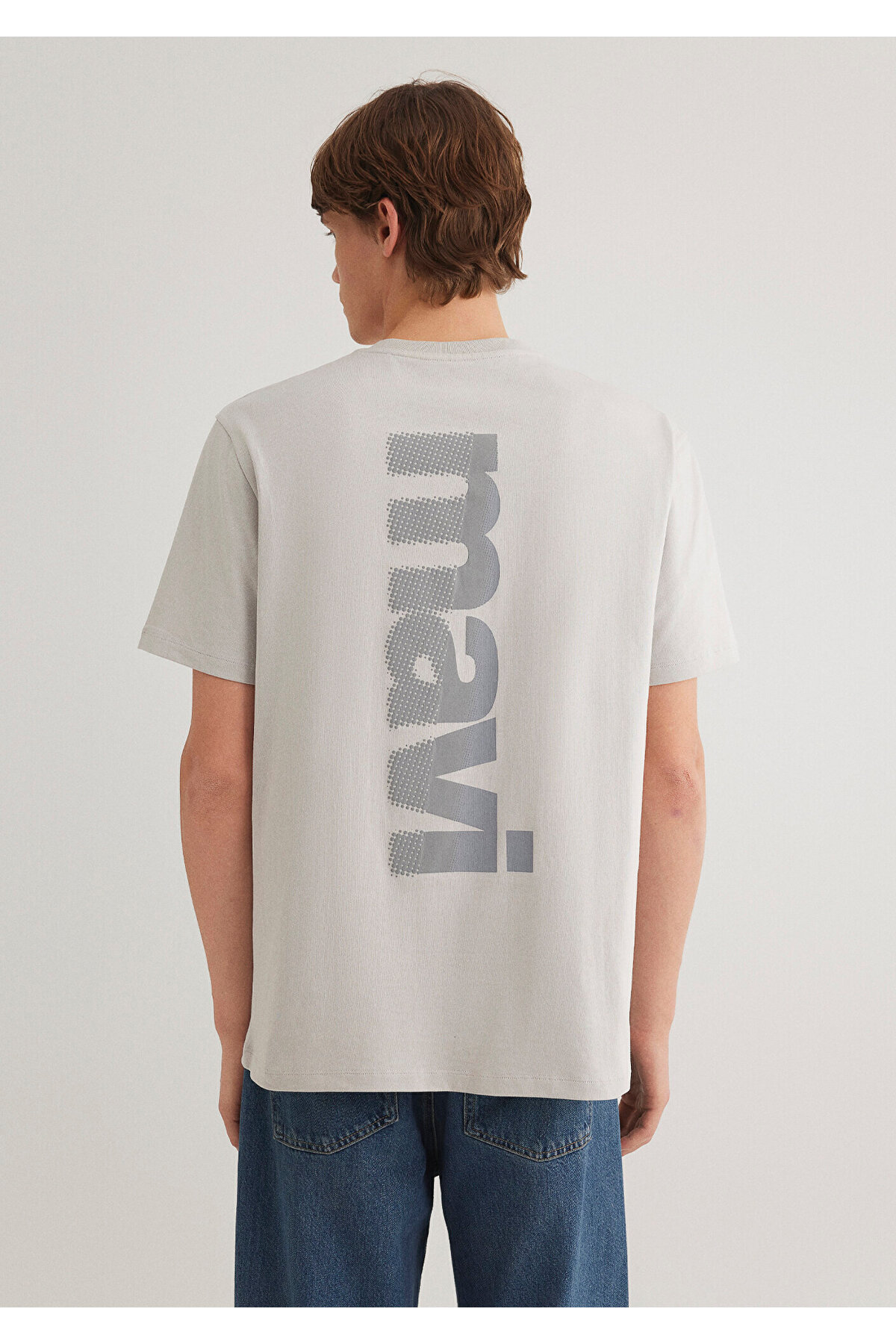Logo Sırt Baskılı Gri Tişört Loose Fit / Bol Rahat Kesim 0612522-70074