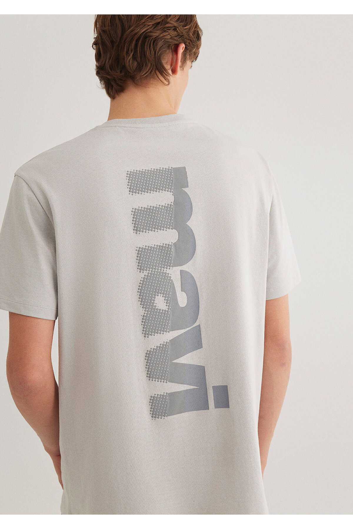 Logo Sırt Baskılı Gri Tişört Loose Fit / Bol Rahat Kesim 0612522-70074
