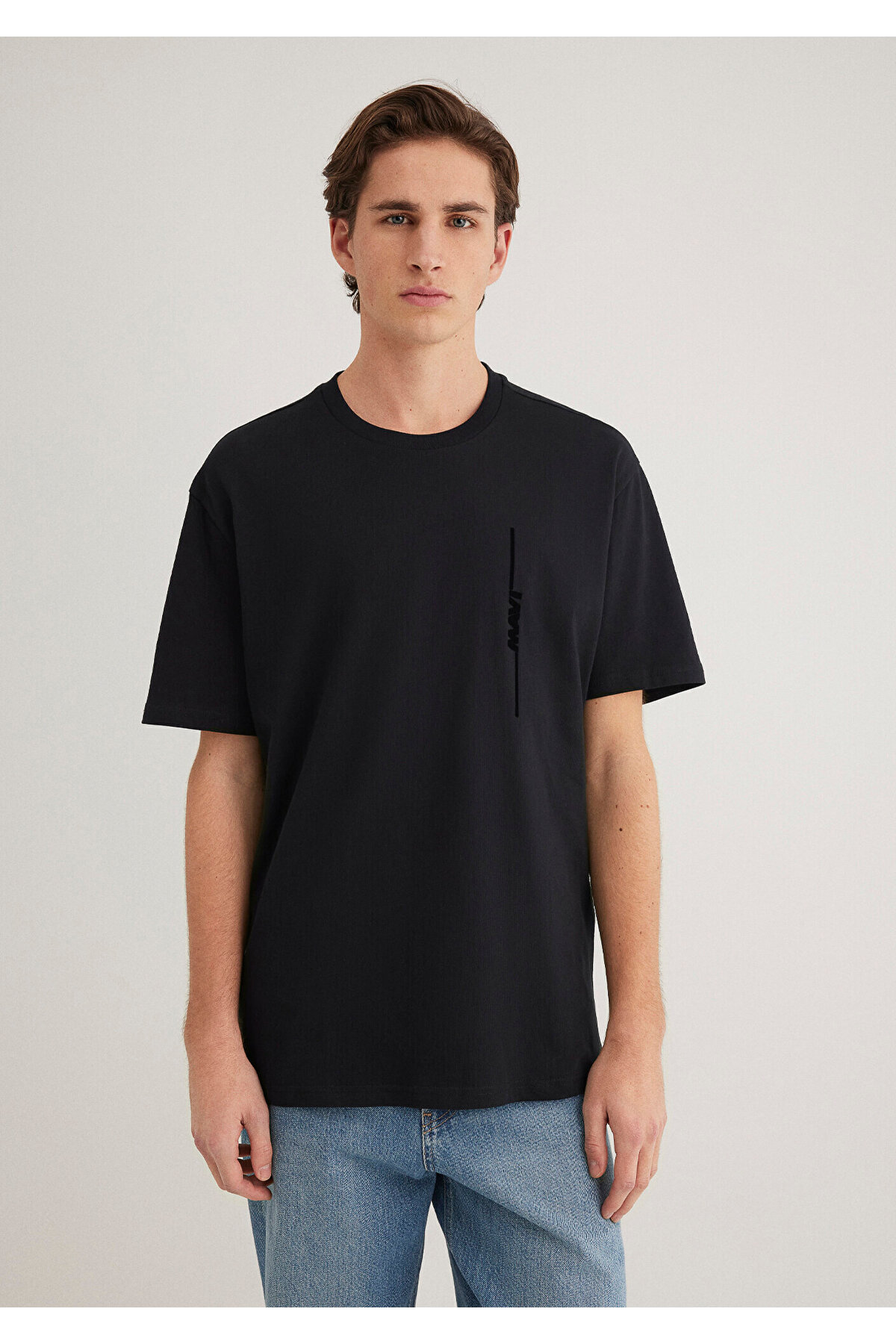 Logo Sırt Baskılı Siyah Tişört Loose Fit / Bol Rahat Kesim 0611313-900