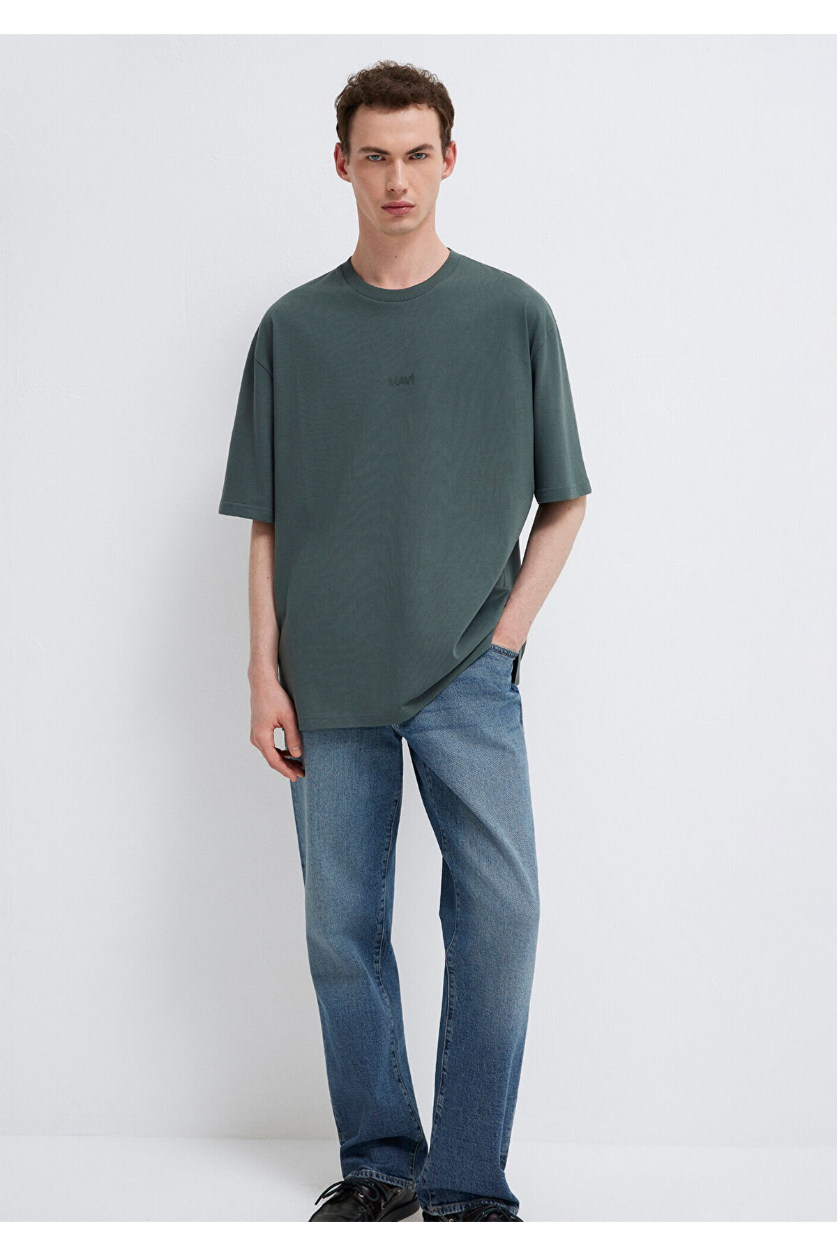 Logo Yeşil Basic Tişört Relaxed Fit / Rahat Kesim 0613093-71598