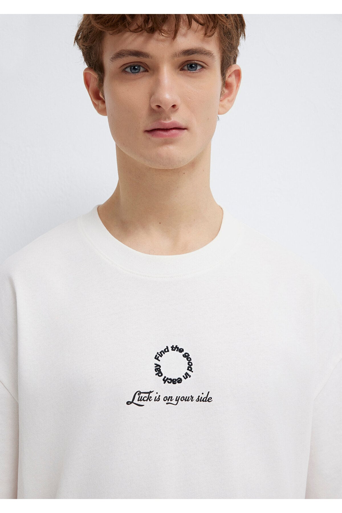 Luck Is In Your Side Baskılı Ekru Tişört Oversize / Geniş Kesim 0613183-70057