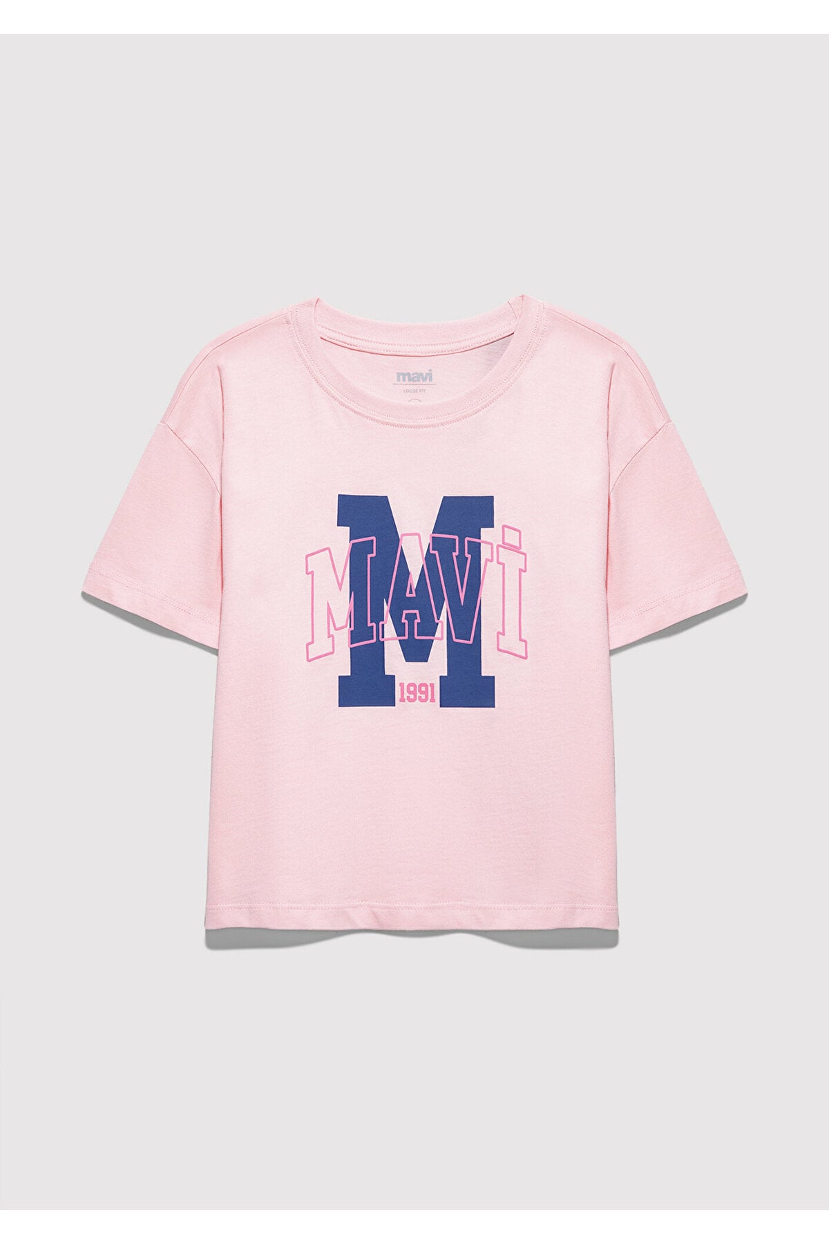 M Logo Baskılı Pembe Tişört Loose Fit / Bol Rahat Kesim 7610390-71007