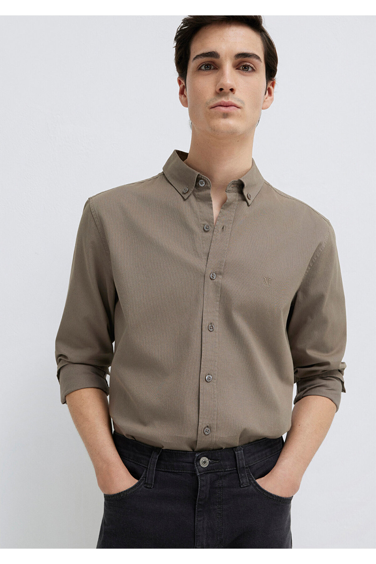 M Logo Nakışlı Kahverengi Gömlek Slim Fit / Dar Kesim 0211192-83866