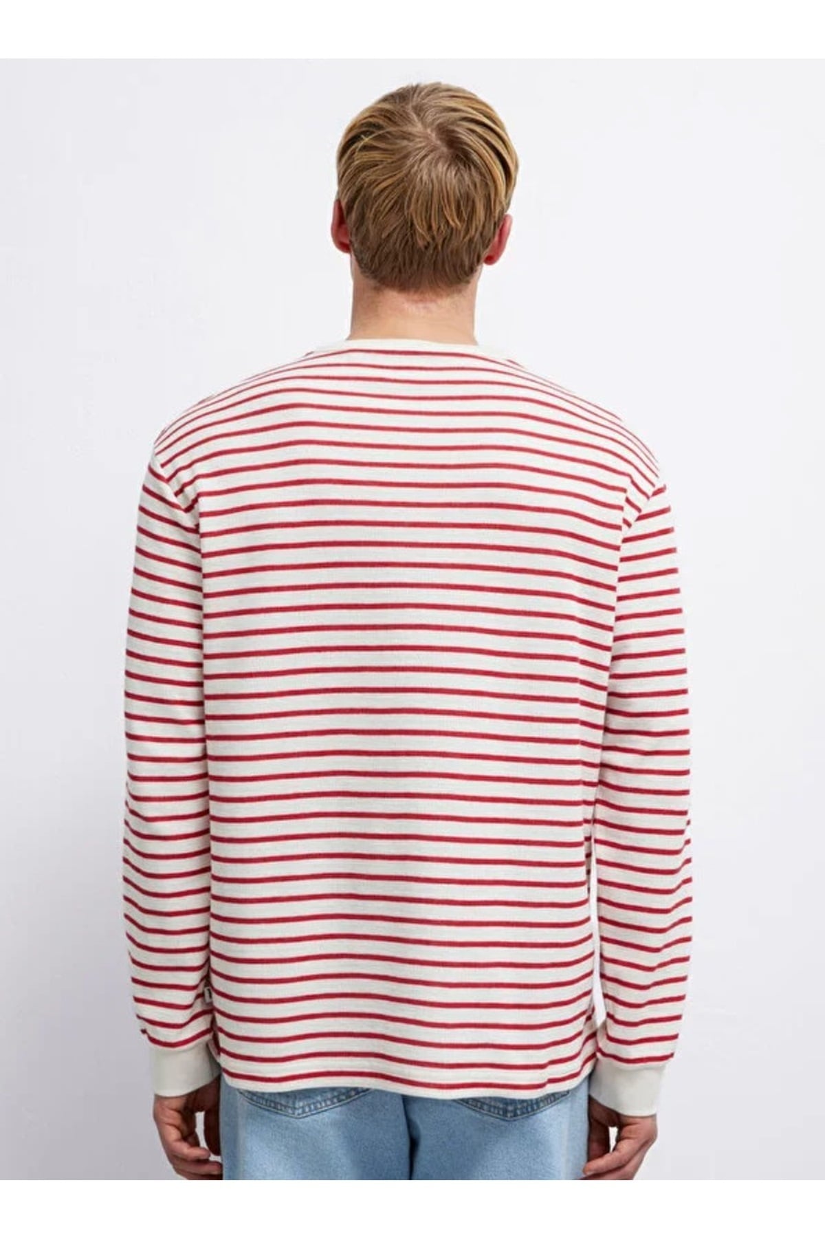 M0613157 Çizgili Uzun Kollu Tişört Erkek T-Shirt KIRMIZI