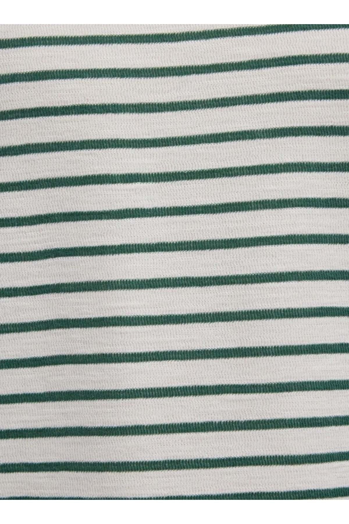 M0613157 Çizgili Uzun Kollu Tişört Erkek T-Shirt YEŞİL