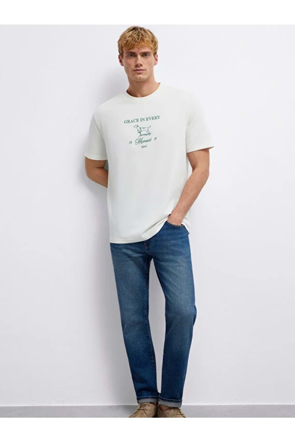M0613159 Grace In Every Nakışlı Tişört Erkek T-Shirt YEŞİL