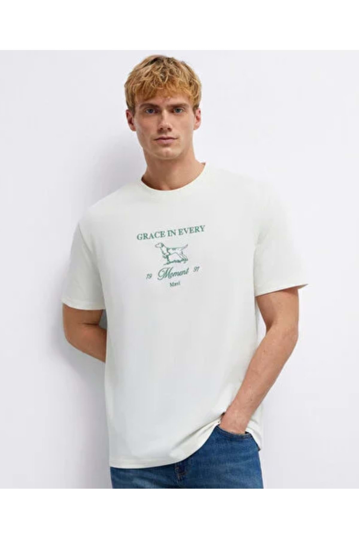 M0613159 Grace In Every Nakışlı Tişört Erkek T-Shirt YEŞİL
