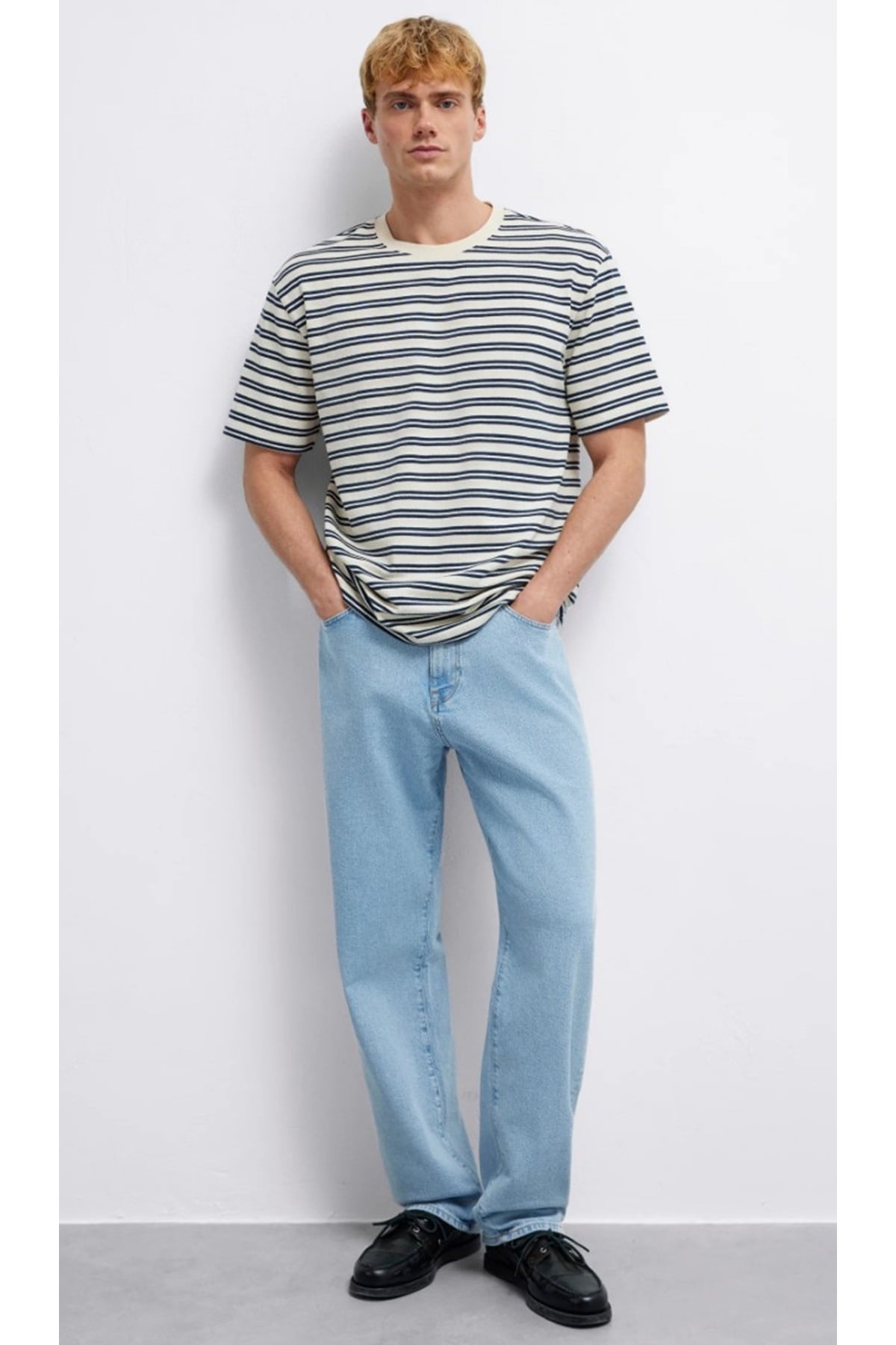 M0613166 Çizgili Tişört Erkek T-Shirt BEJ