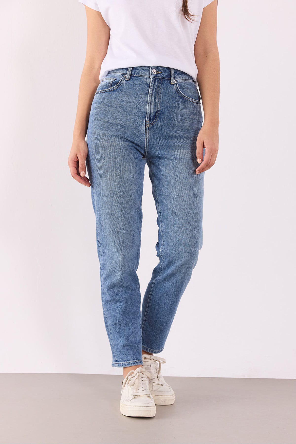Maria Med Blue Slim Mom Jean Pantolon-MED BLUE