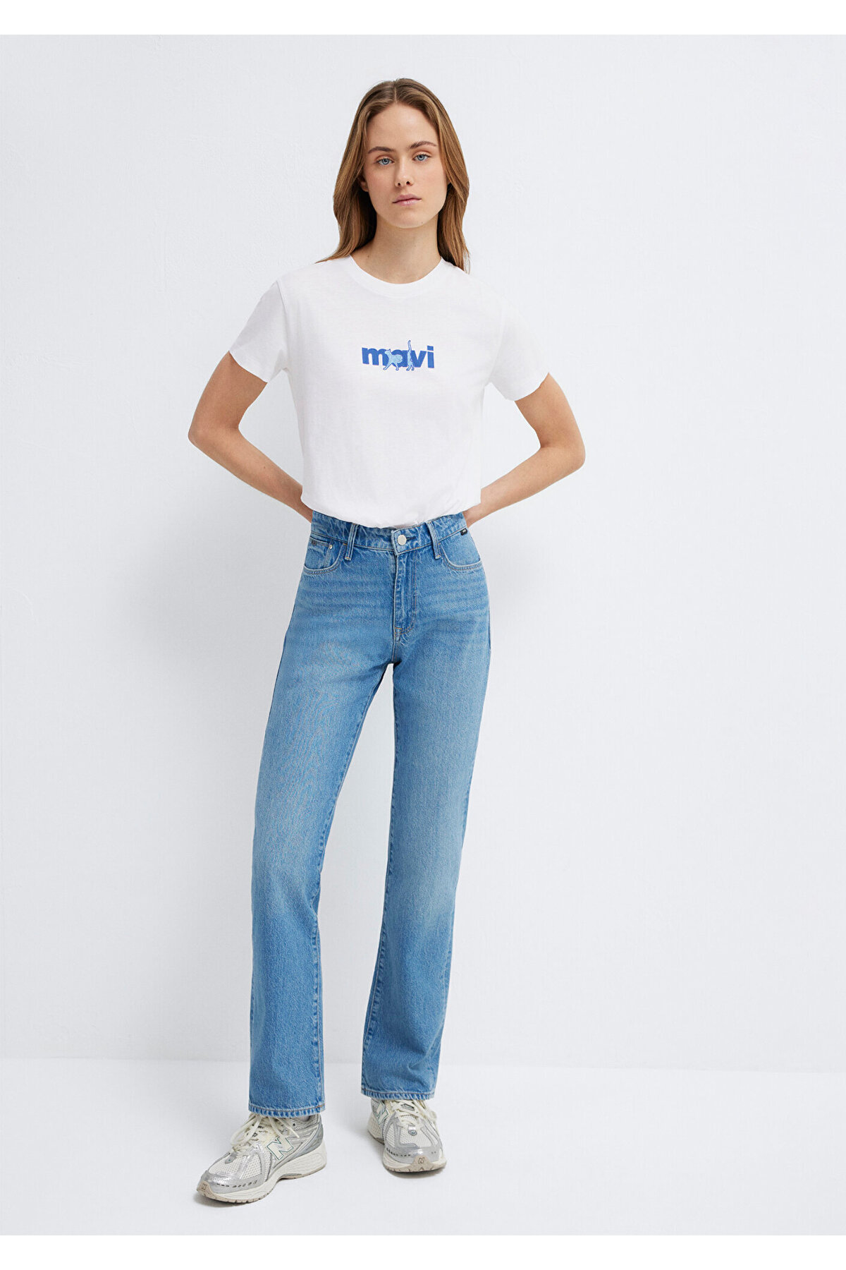 Mavi Baskılı Tişört Beyaz