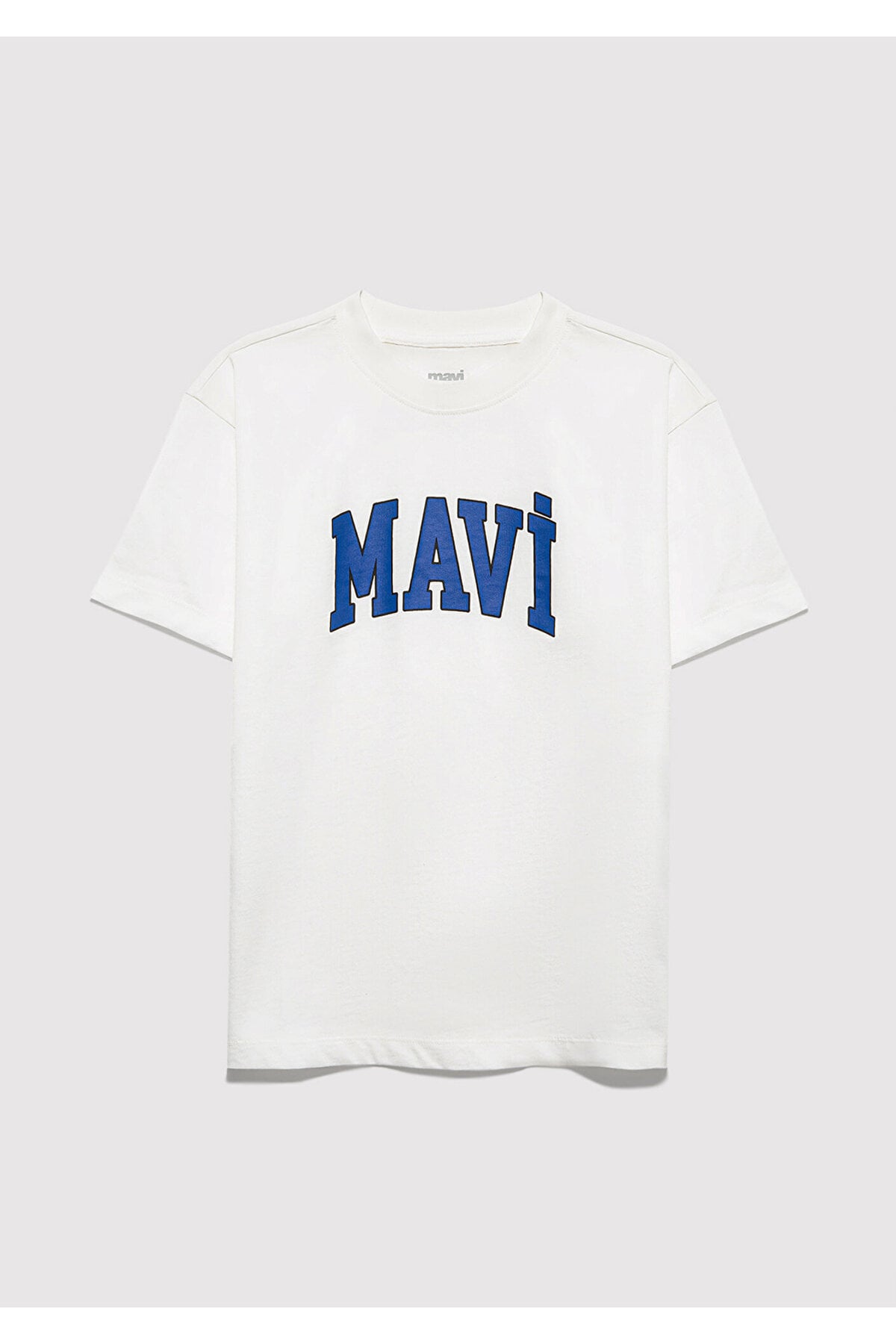 Mavi Logo Baskılı Tişört Kırık Beyaz
