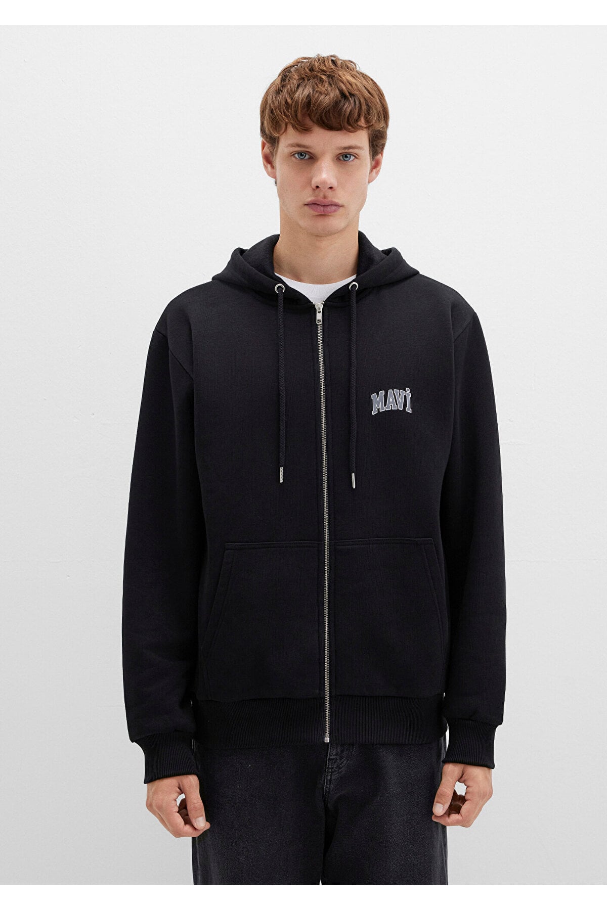 Mavi Logo Fermuarlı Kapüşonlu Sweatshırt