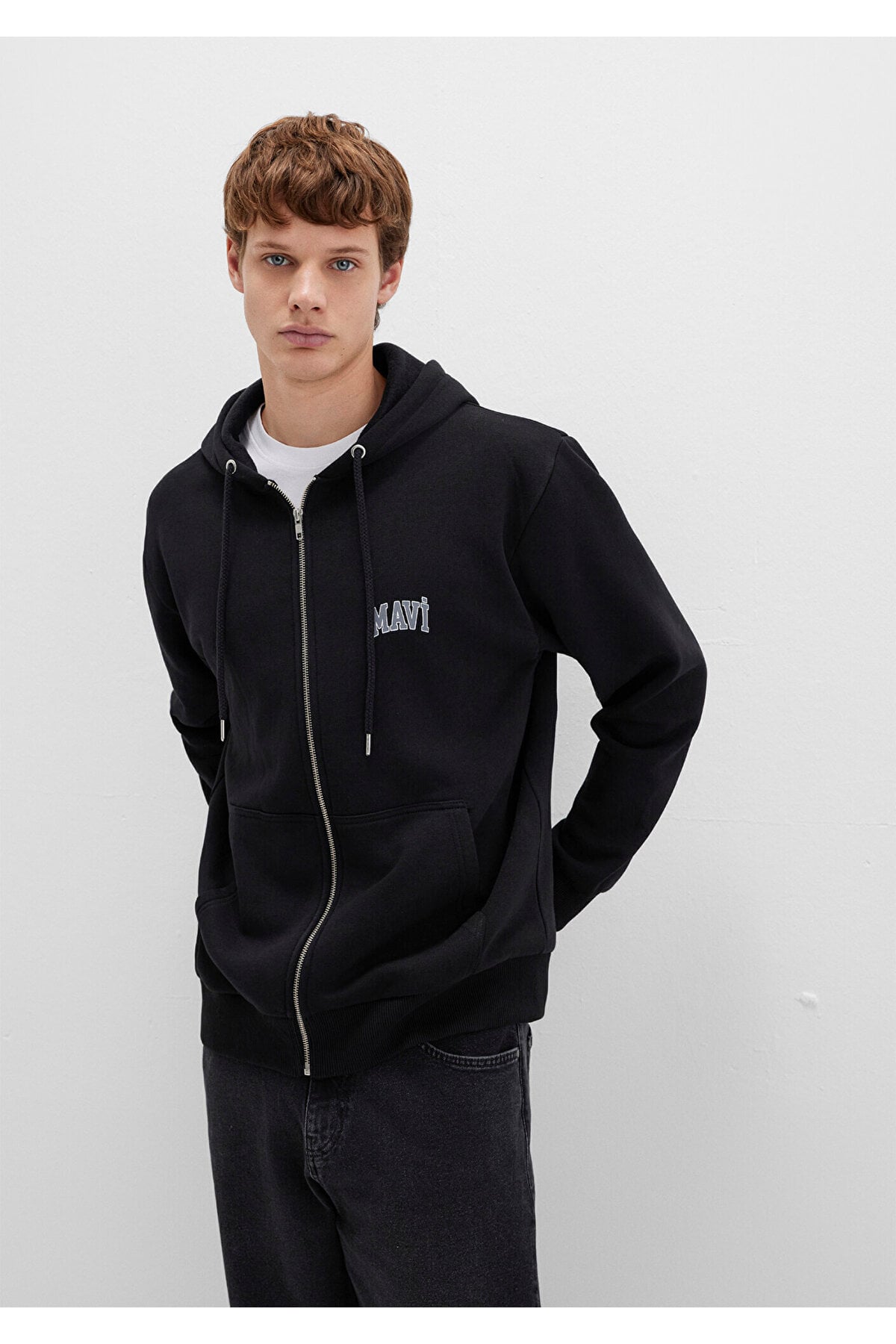 Mavi Logo Fermuarlı Kapüşonlu Sweatshırt