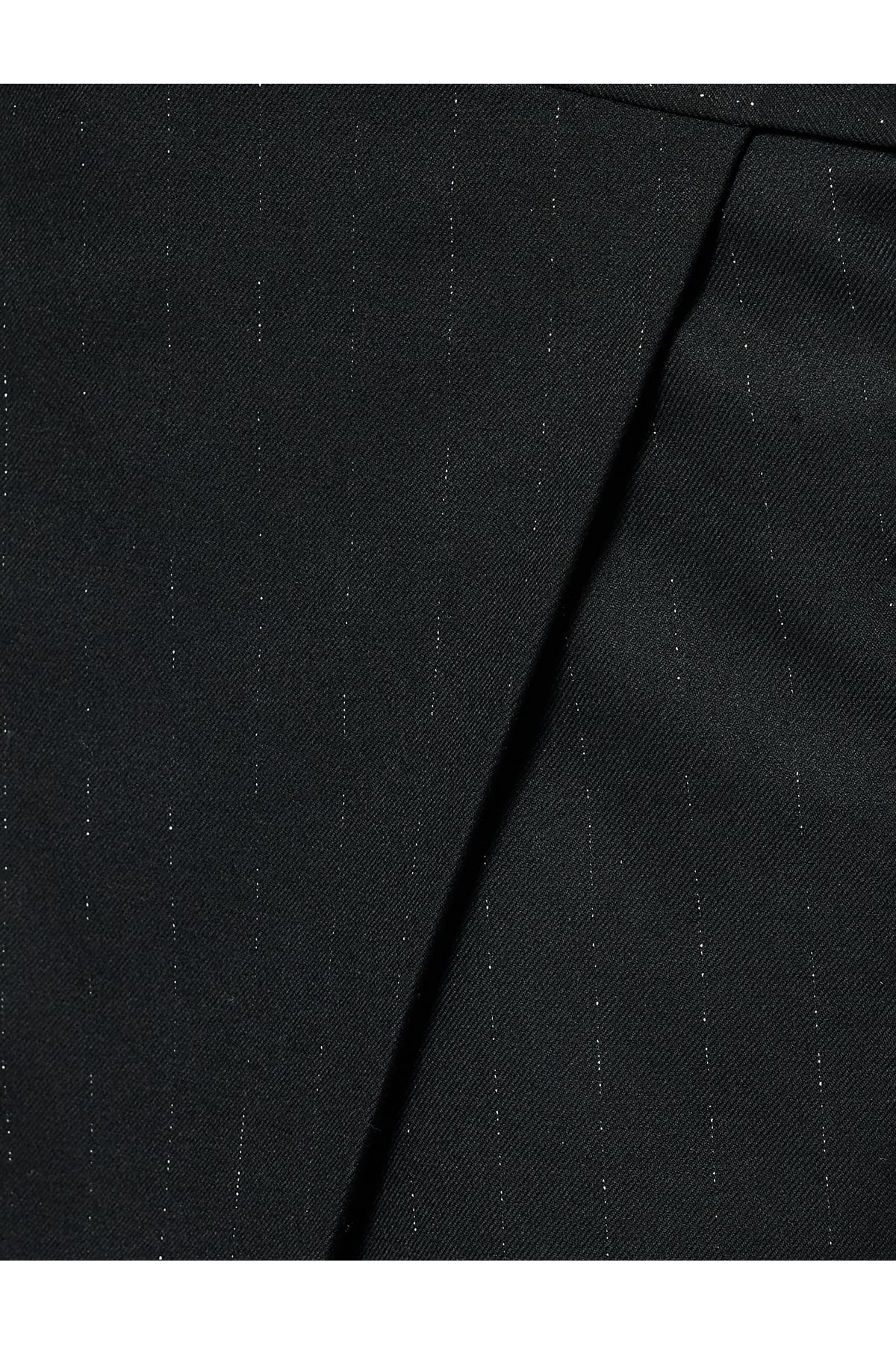 Metalik İplik Detaylı Slim Fit A Kesim Kruvaze Mini Etek